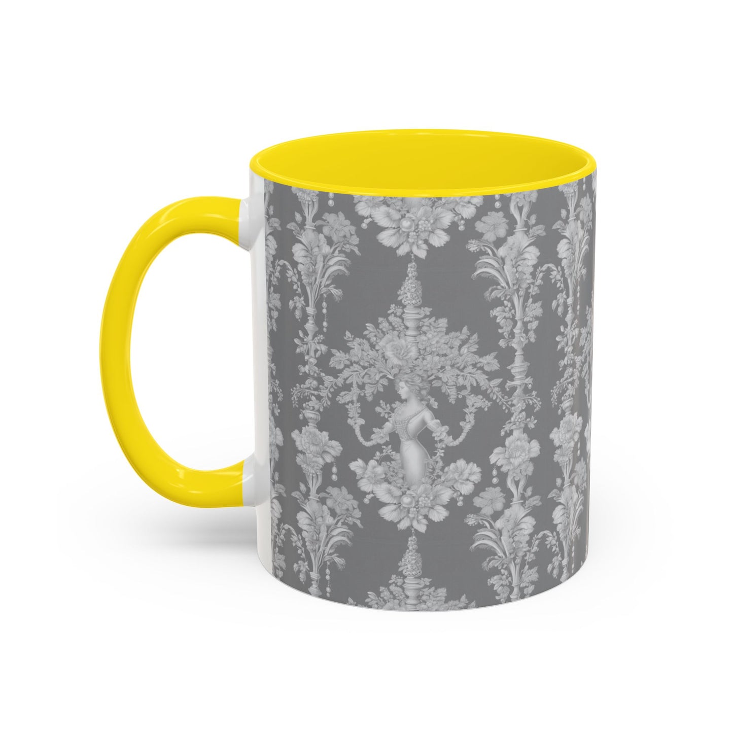 Accent Coffee Mug (11, 15oz), Pearl Lady Toile/Slate Repeat, Various Colors