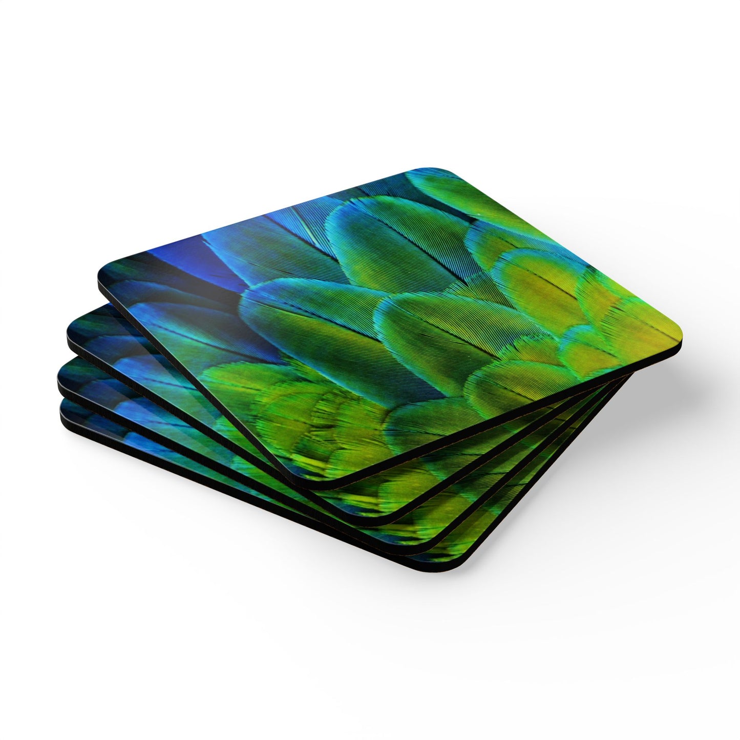 Coaster Set - Shimmering Peacock Plumes