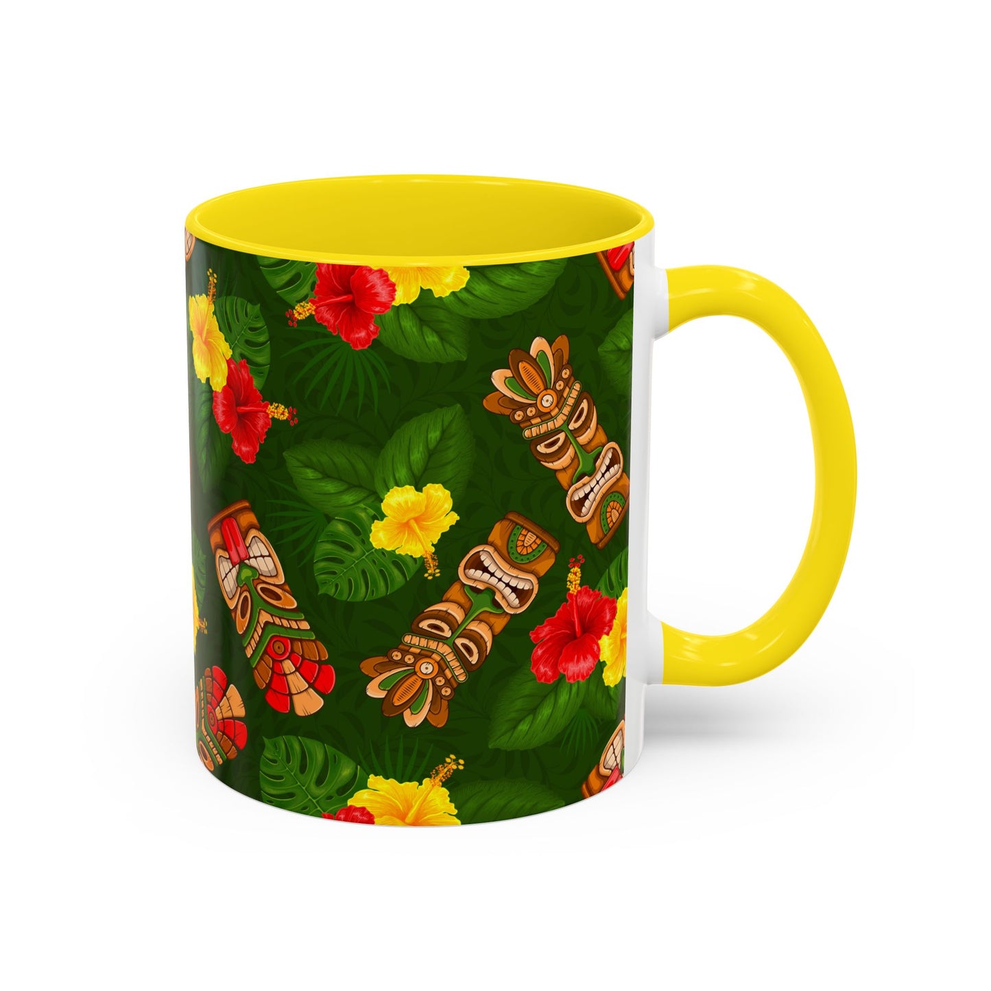 Accent Coffee Mug (11, 15oz), 8 Colors - Tiki Hibiscus Garden