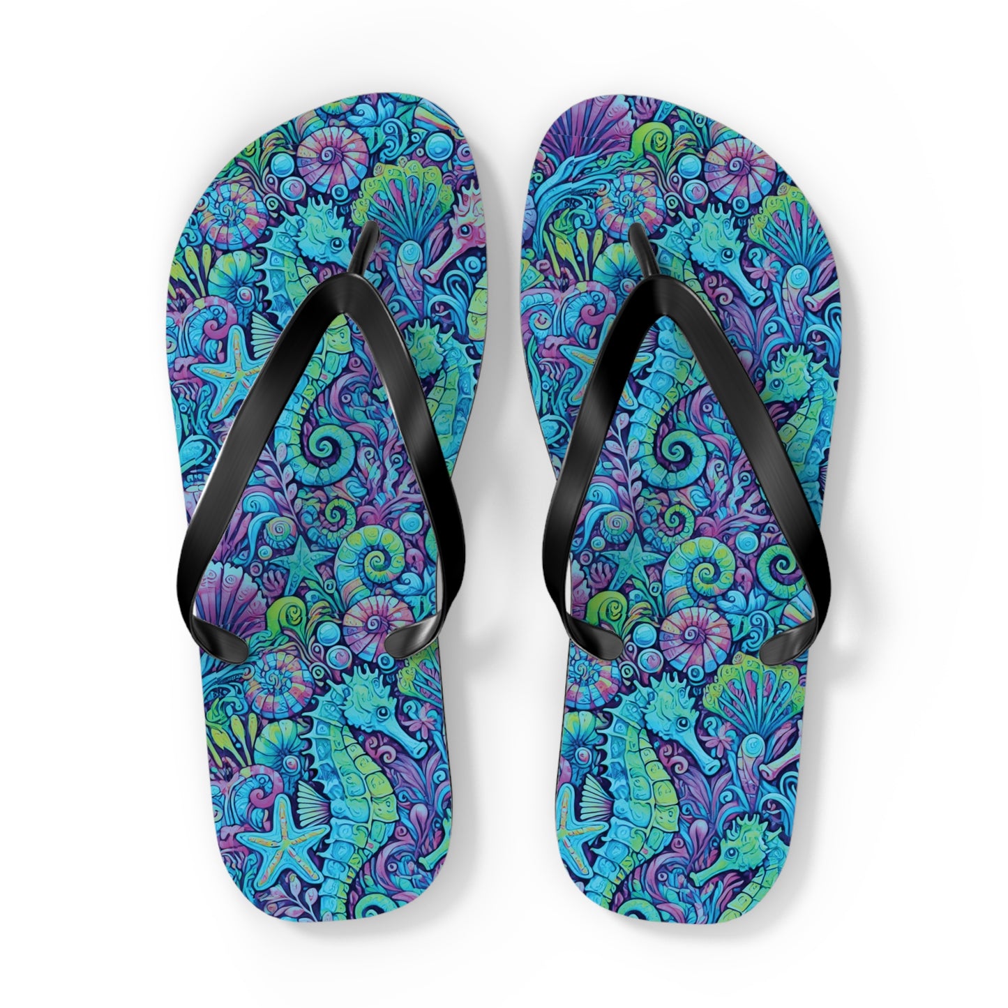 Flip Flops - Seahorses/Turquoise Pop