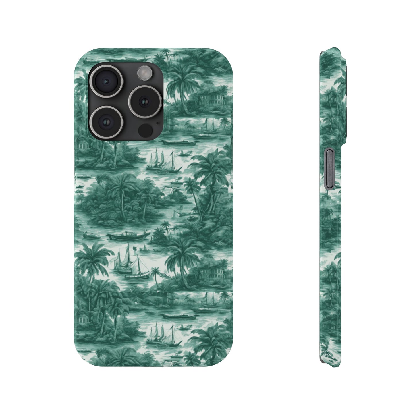 Slim Phone Cases - Tropical Toile #1, evergreen