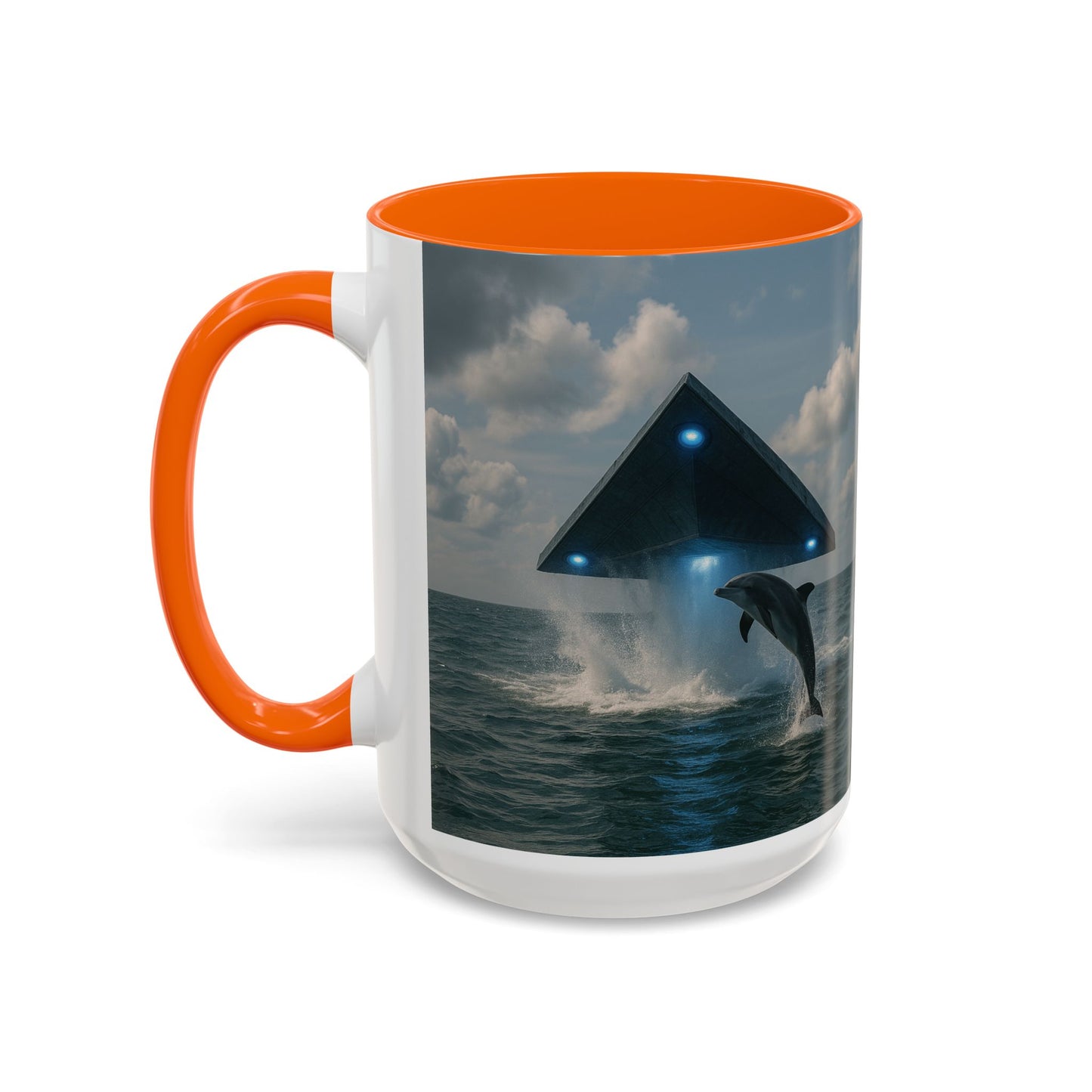 Accent Coffee Mug (11, 15oz), 8 Colors - UFO and Dolphin