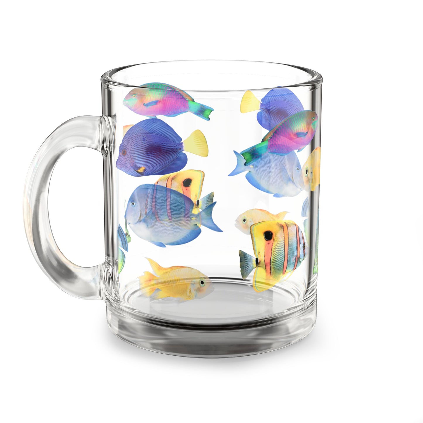 Tropical Glass Mug - 10oz Coffee Cup / School of Fish