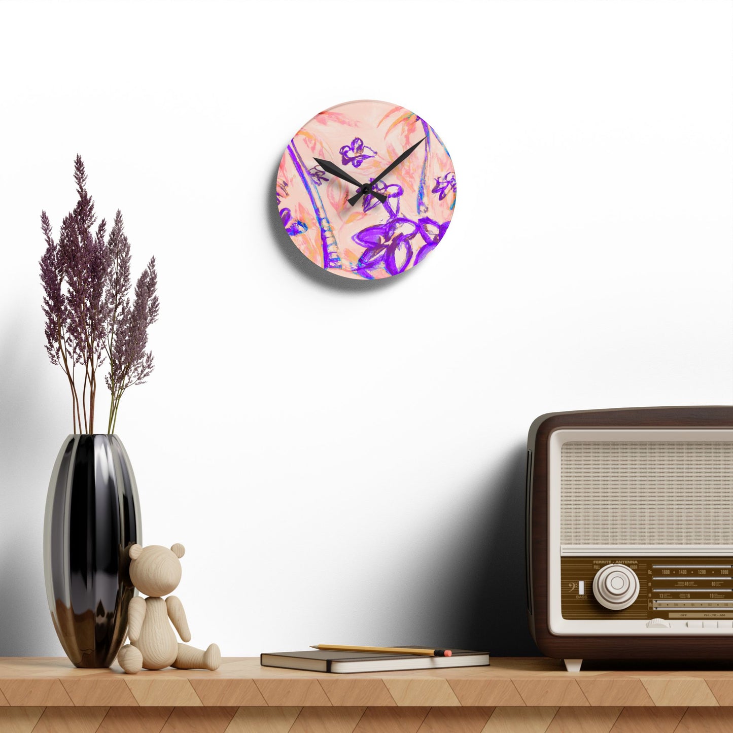 Acrylic Wall Clock / Tropical Doodles, Peach