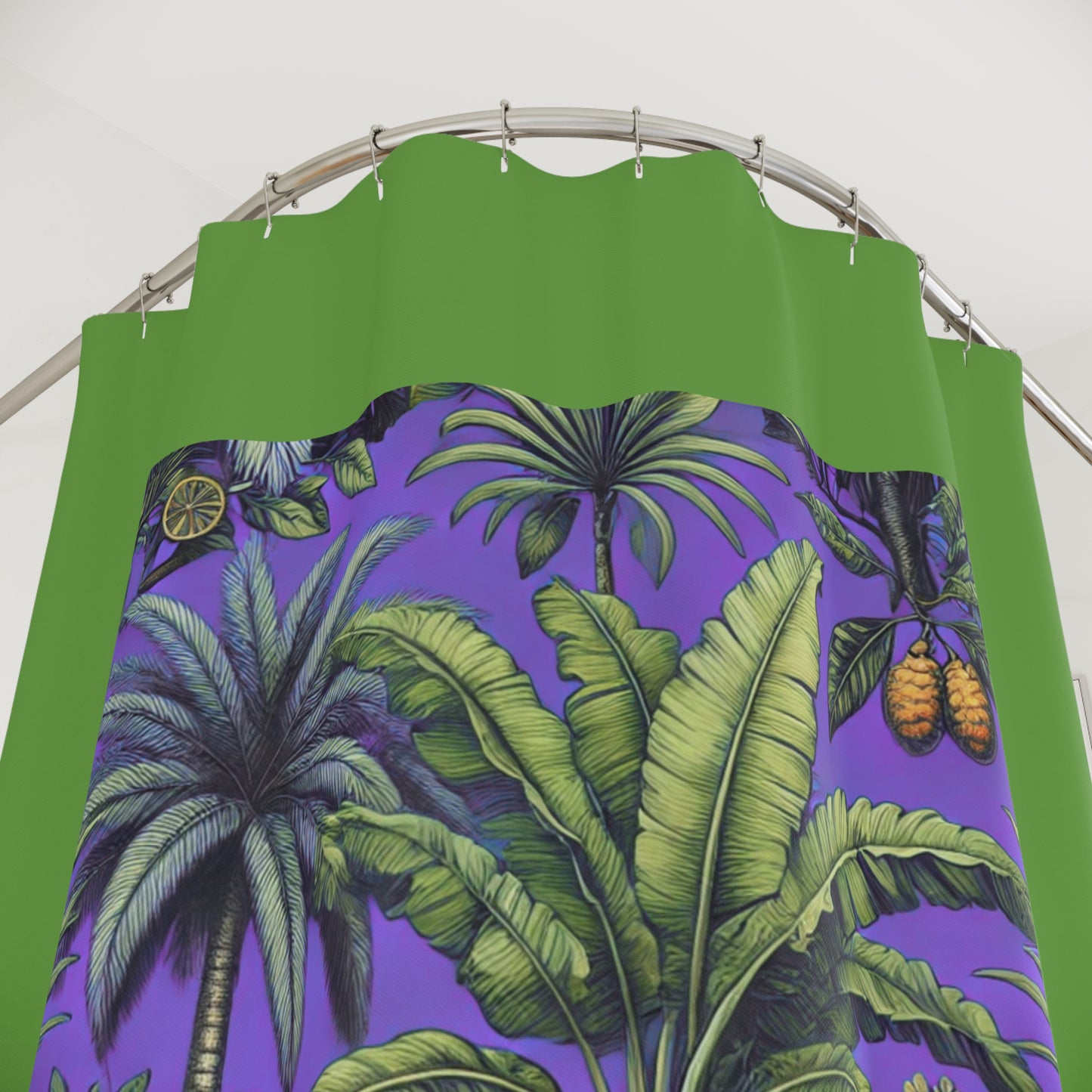 Palm Tree Shower Curtain - Ocean Bathroom Decor / Tropical Fruit/Purple, Green