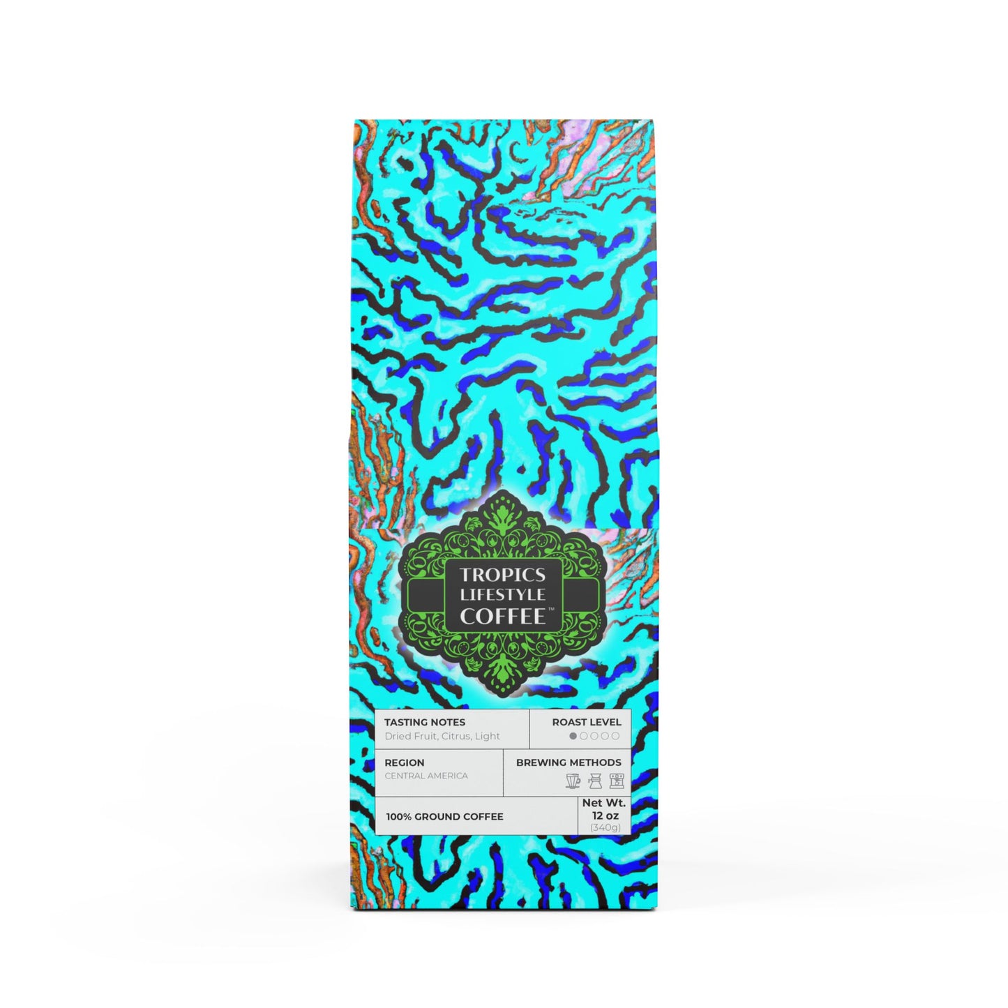 Beach Sunrise Blend™ (Light Roast) Specialty Grade Craft Coffee / Wild Coral Reef, Turquoise