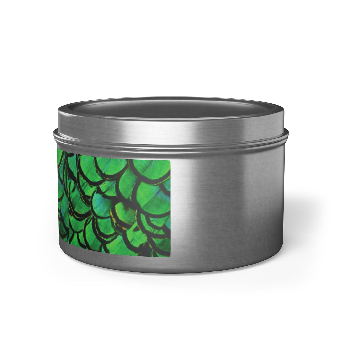 Tin Candles, 2 sizes, 3 tin colors - Green Peacock