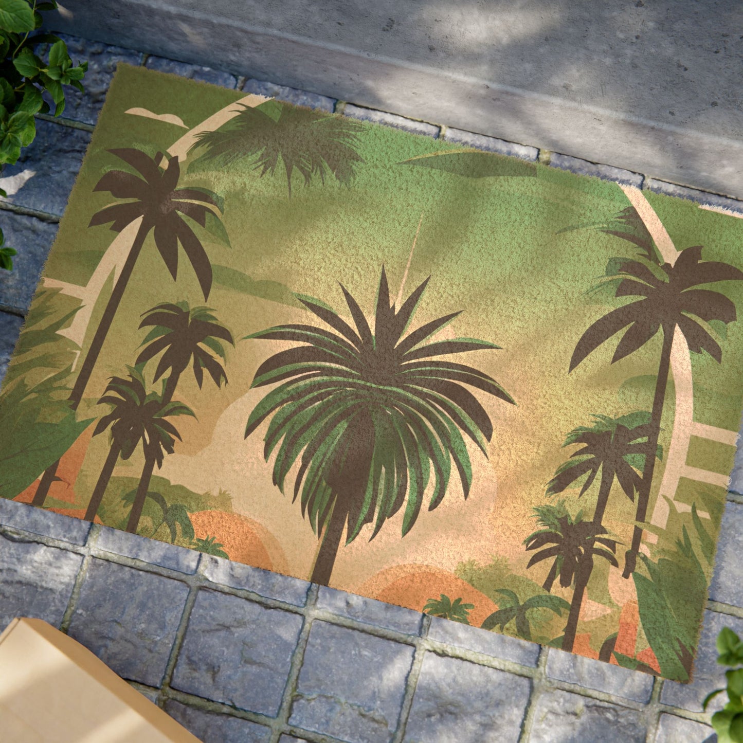 Tropical Plant Doormat - Vibrant Coconut Fiber Entrance Mat / Texas Palm Trees