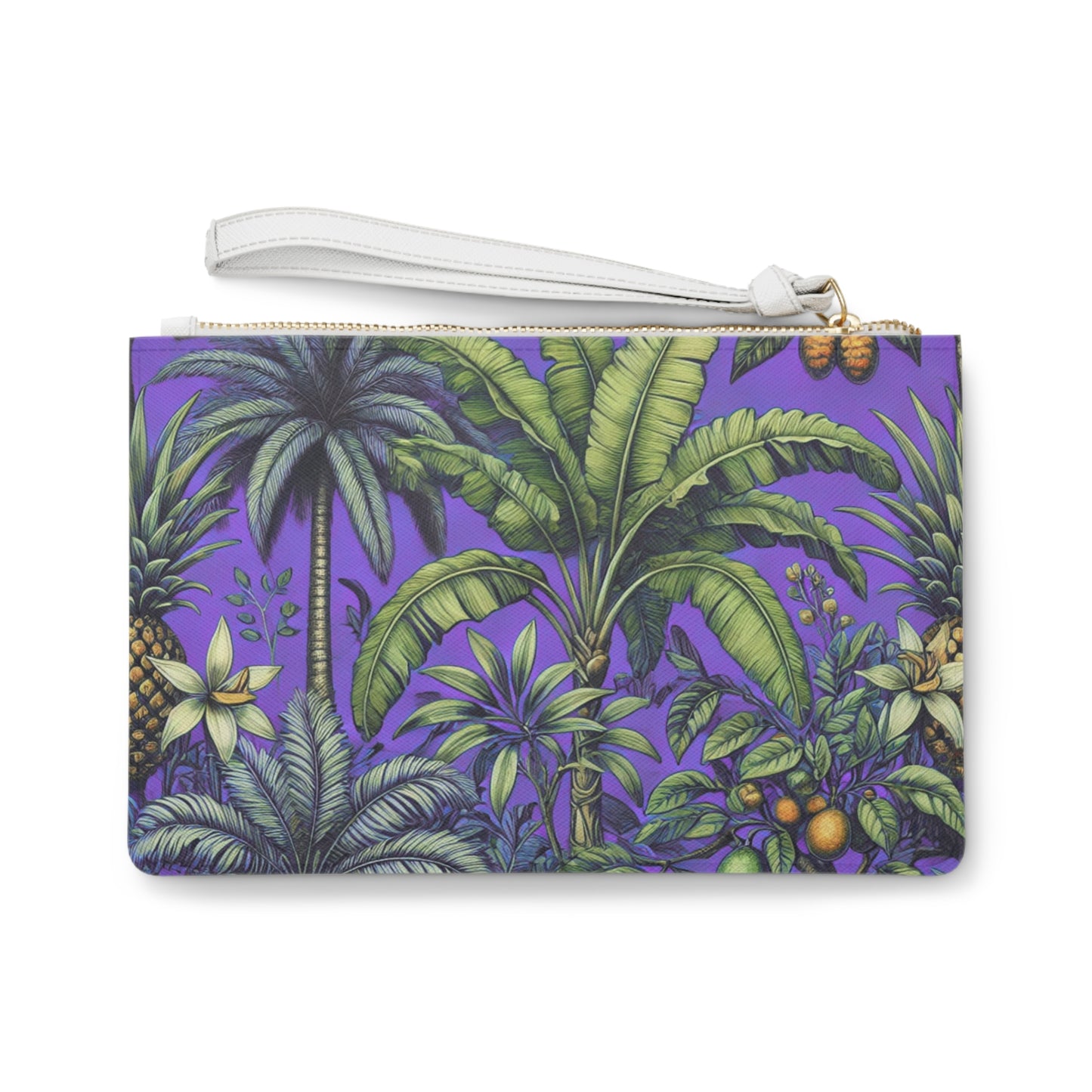 Tropical Faux Leather Clutch Bag - Perfect for Beach Adventures & Summer Vacations / Tropical Fruit, Purple