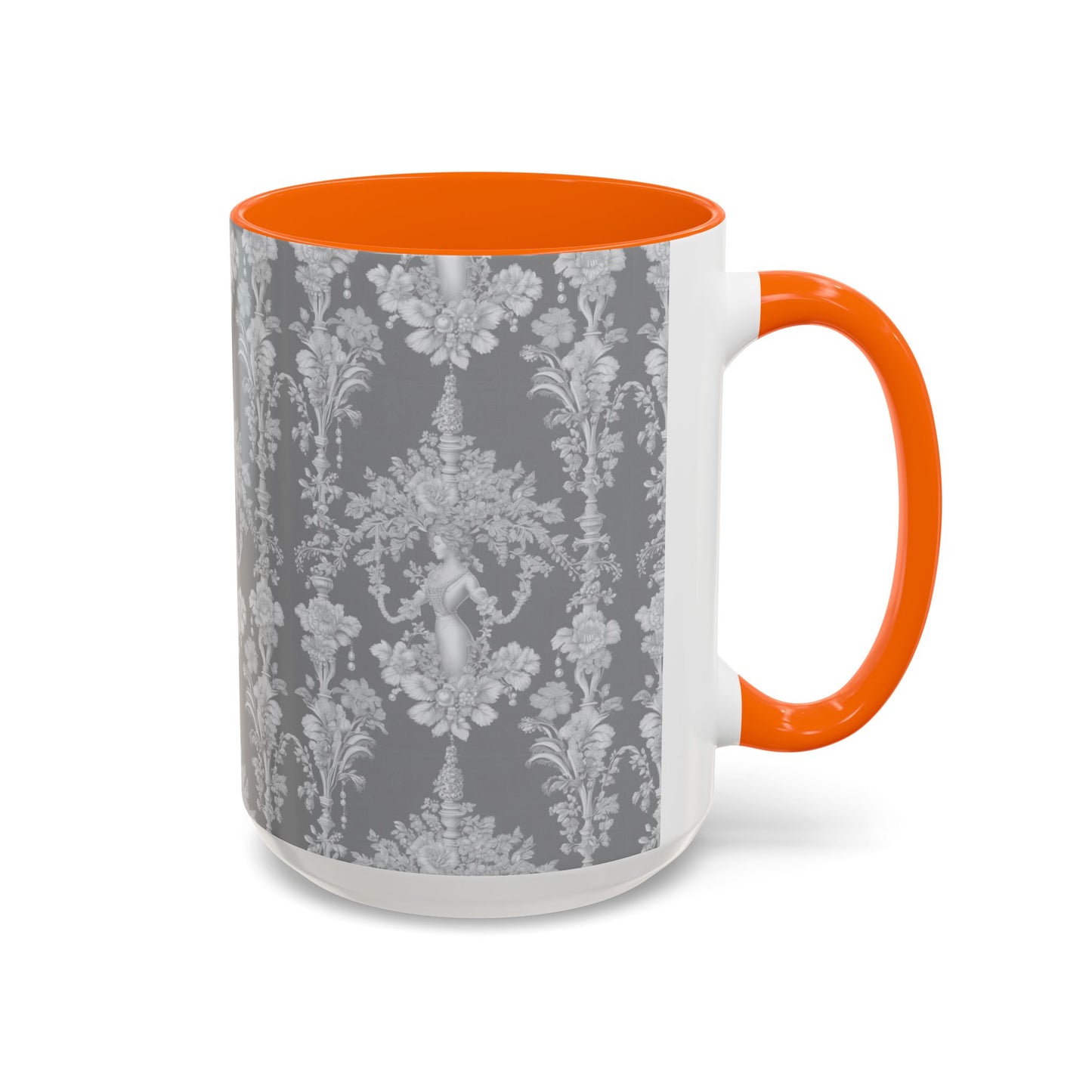 Accent Coffee Mug (11, 15oz), Pearl Lady Toile/Slate Repeat, Various Colors