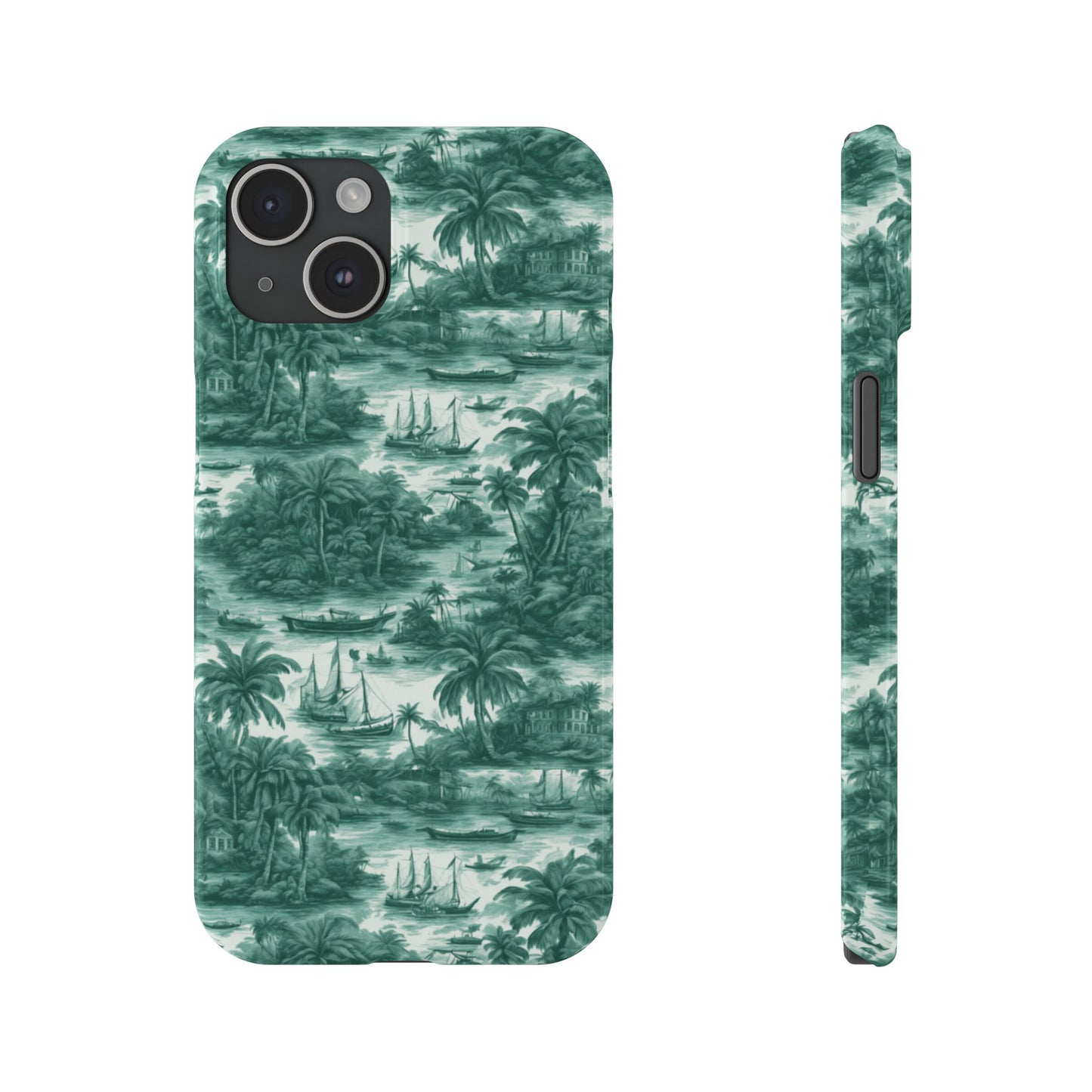 Slim Phone Cases - Tropical Toile #1, evergreen