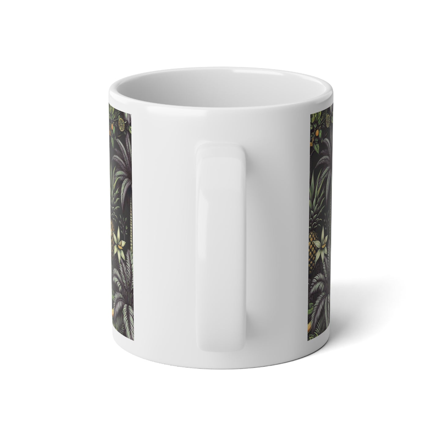 Jumbo Mug, 20oz, Monet Seashells | Palms & More Tropical Fruit, Black