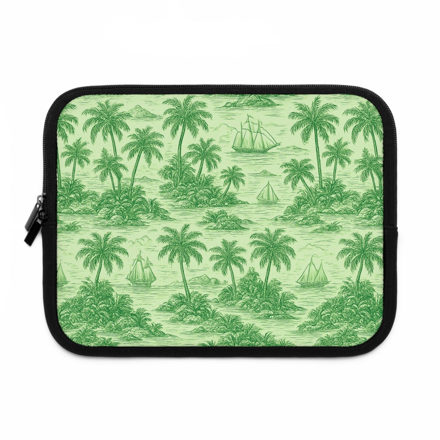 Tropical Laptop Sleeve, 5 Sizes - Perfect for Beach Lovers & Students / Faraway Toile, Green