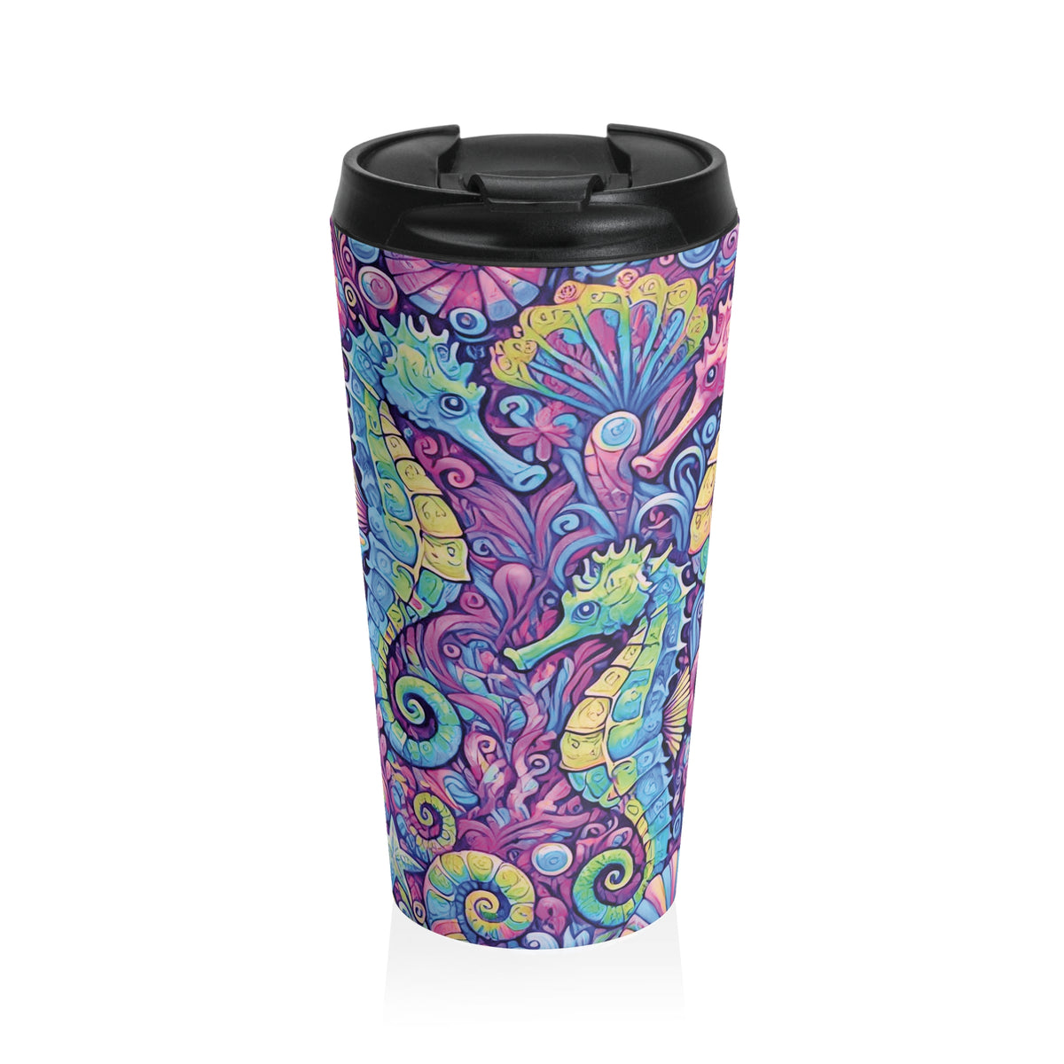 15 oz. Stainless Steel Travel Mug / Seahorse Trio Pink Fiesta