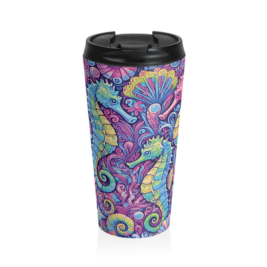15 oz. Stainless Steel Travel Mug / Seahorse Trio Pink Fiesta