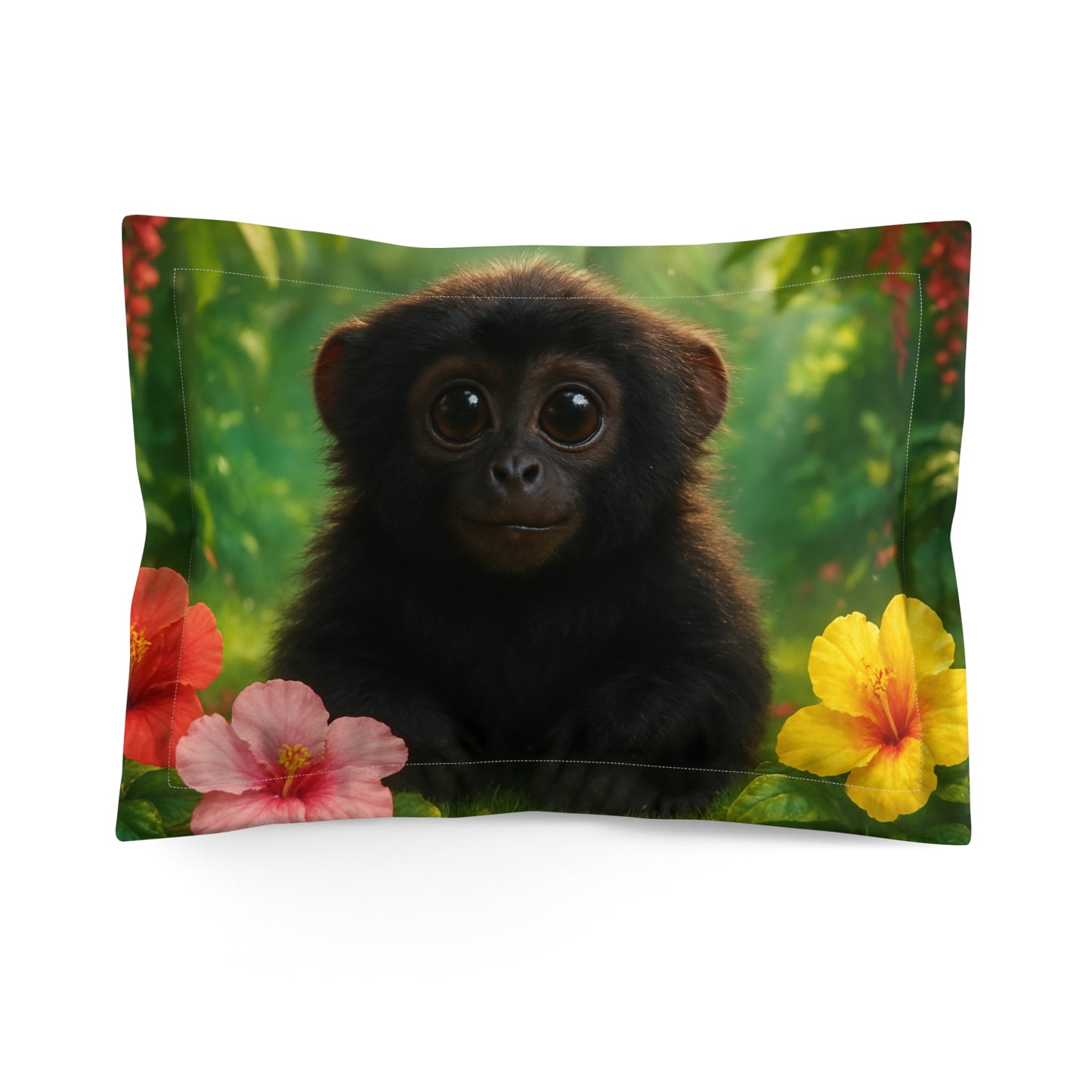 Microfiber Pillow Sham, 2 Sizes | Tropical Vibes for Relaxation / Baby Howler Monkey