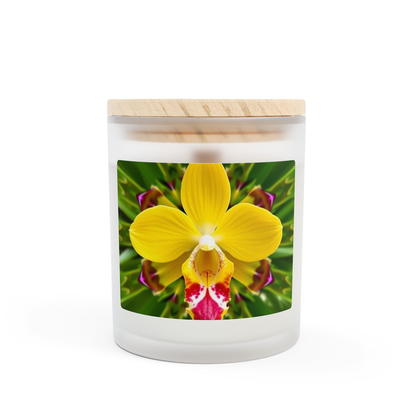 Frosted Glass Candle, 11oz, Yellow Orchid Kaleidoscope