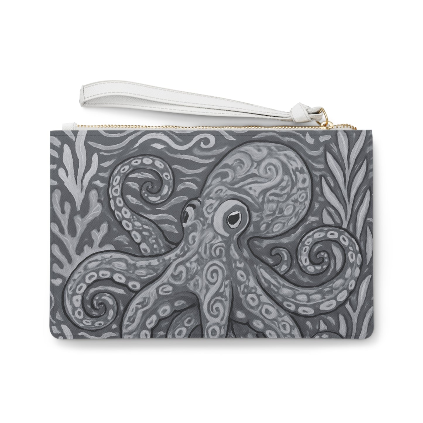 Tropical Faux Leather Clutch Bag - Perfect for Beach Adventures & Summer Vacations / Octopus Kraken Joe, Noir