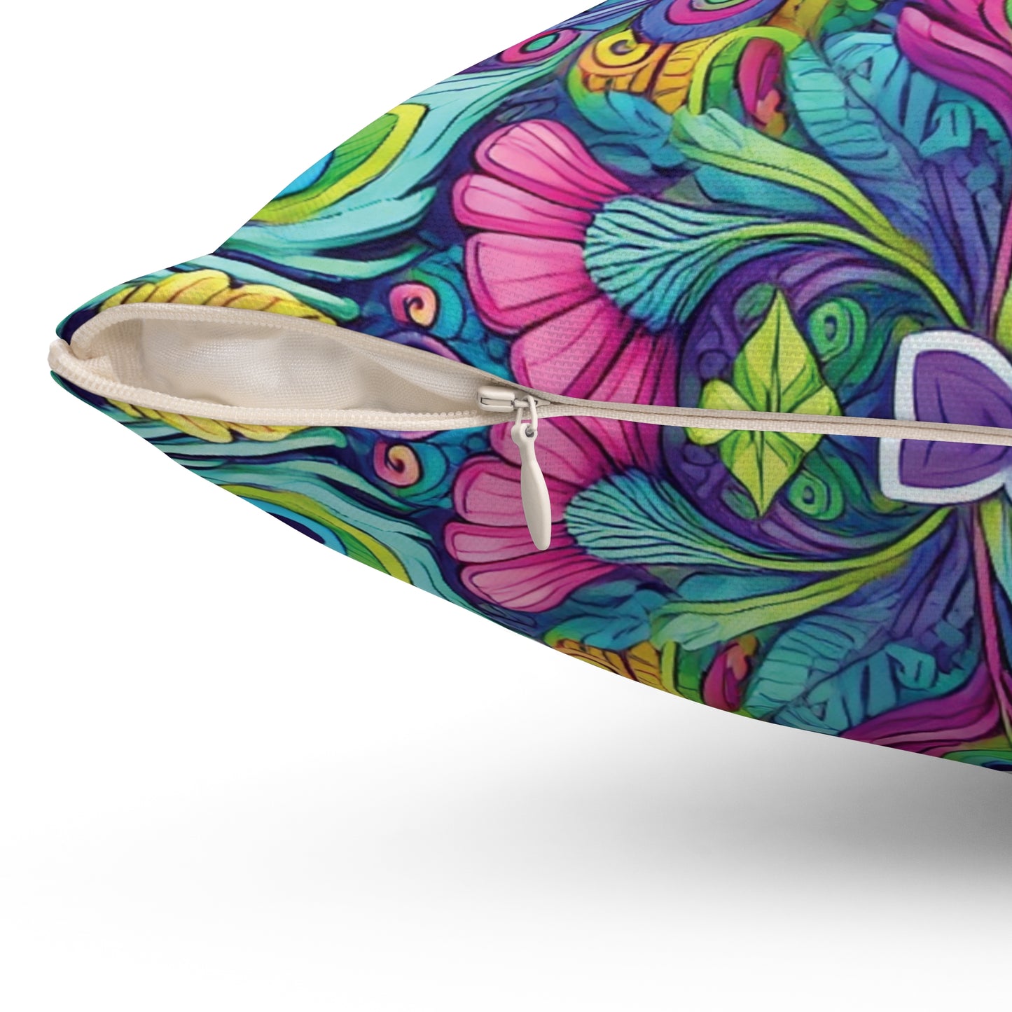 Spun Polyester Square Pillow - Rainforest Peacocks Pop