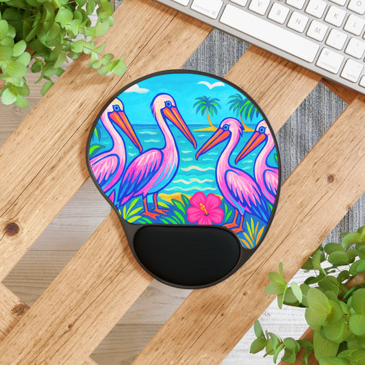 Beach Pelican Party Mouse Pad with Wrist Rest - Ergonomic Design for Home & Office