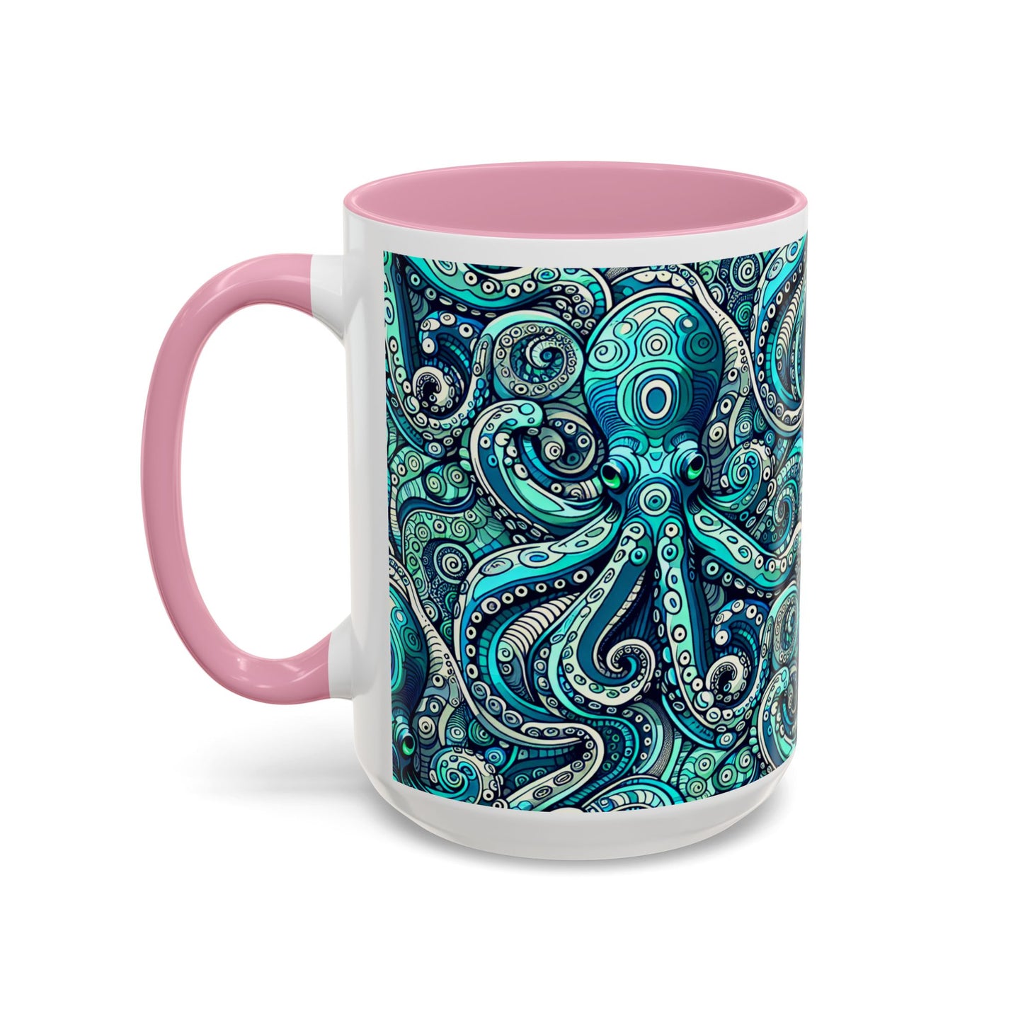 Accent Color Coffee Mug, Many Colors - 11oz & 15oz / Aqua Octopus