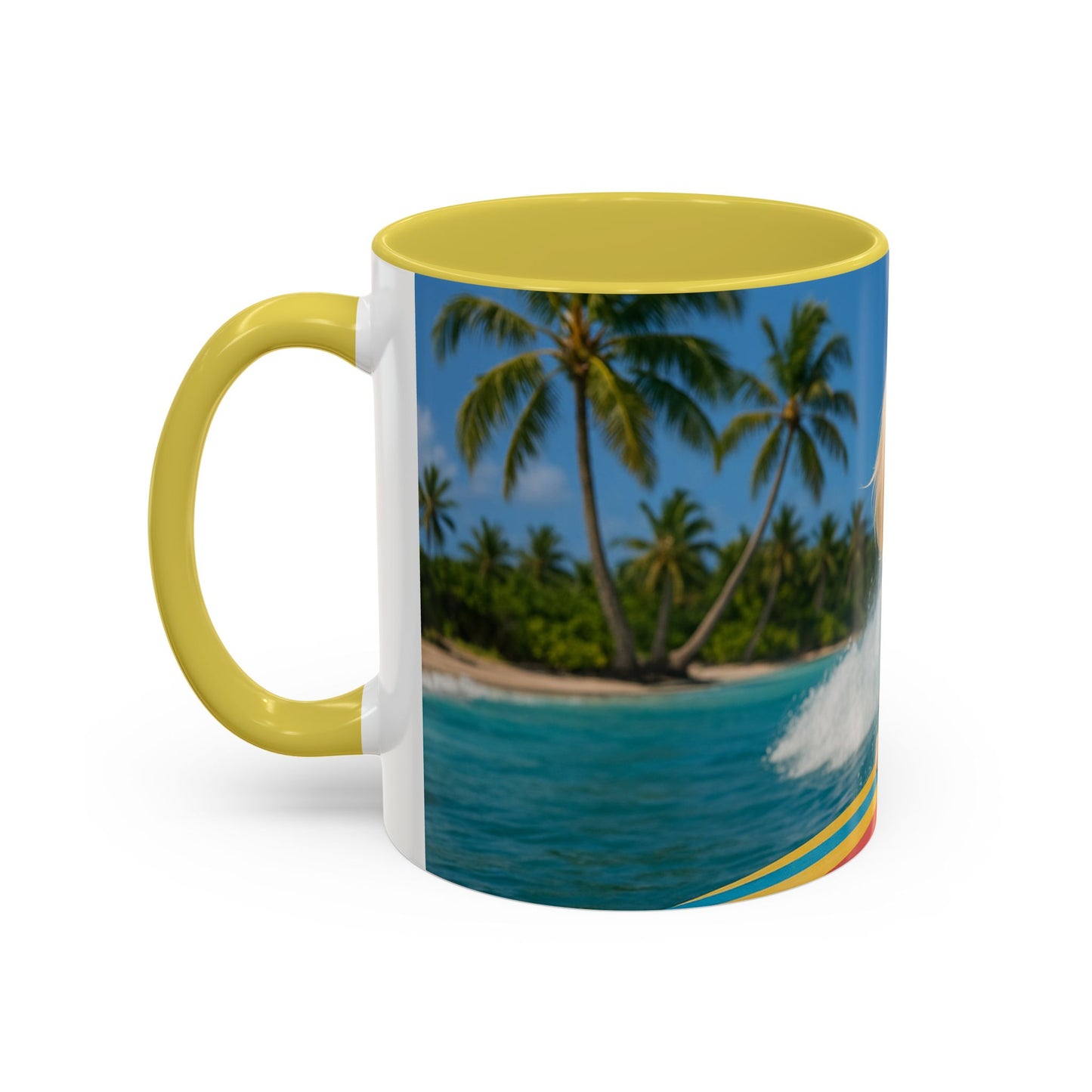 Vibrant Beach Coffee Mug - 11oz & 15oz / Puppy Ariel the Dog Surfer