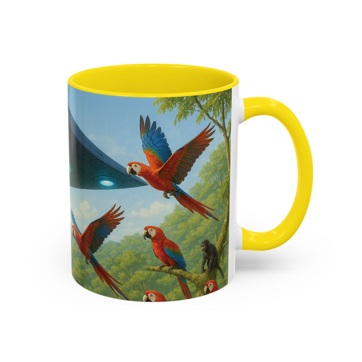 Accent Coffee Mug (11, 15oz), 8 Colors - UFO and Macaws