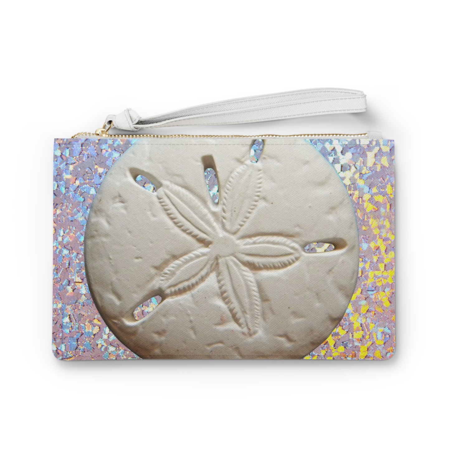 Tropical Faux Leather Clutch Bag - Perfect for Beach Adventures & Summer Vacations / Disco White Sand Dollar
