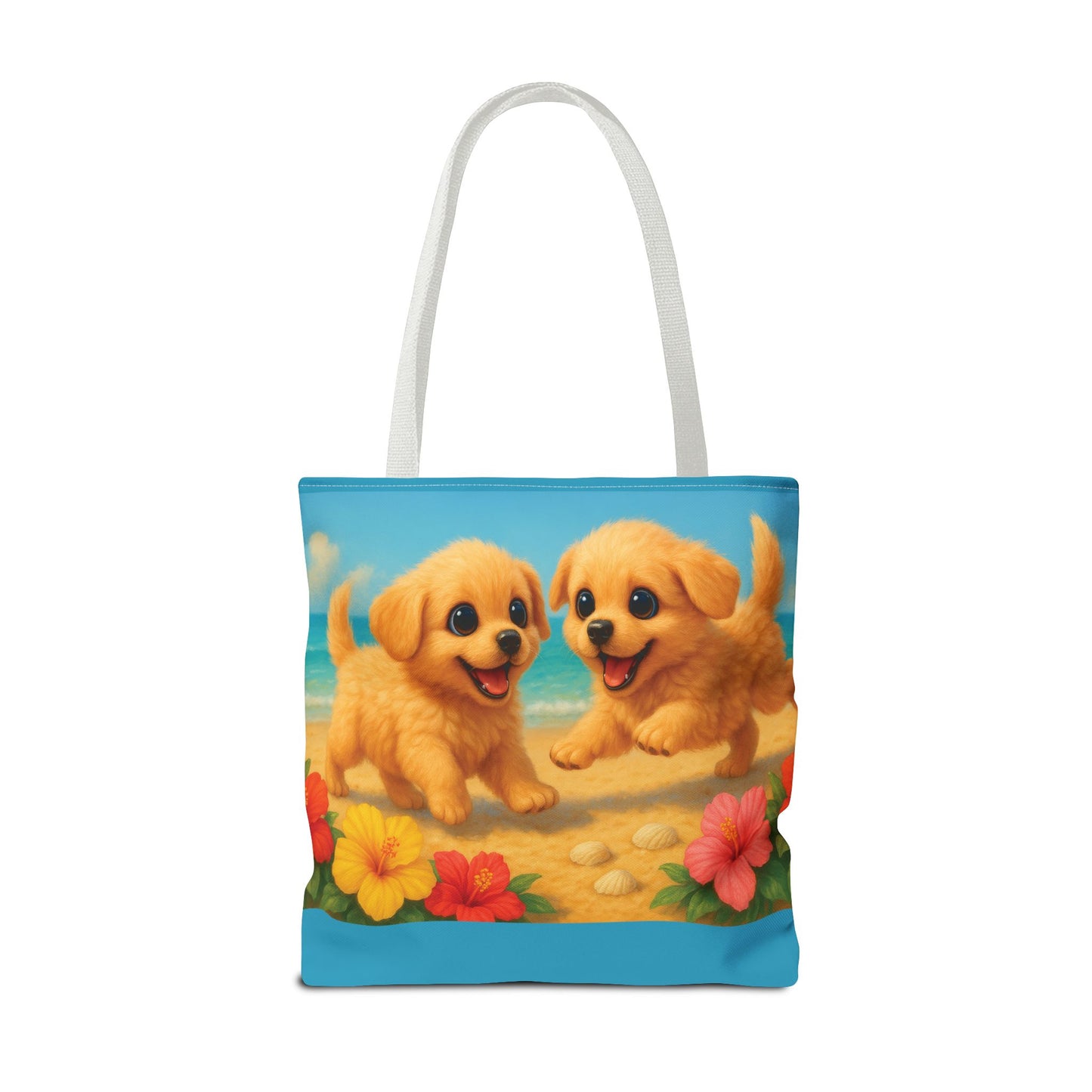 Two Puppies on Beach Tote Bag - 3 Sizes