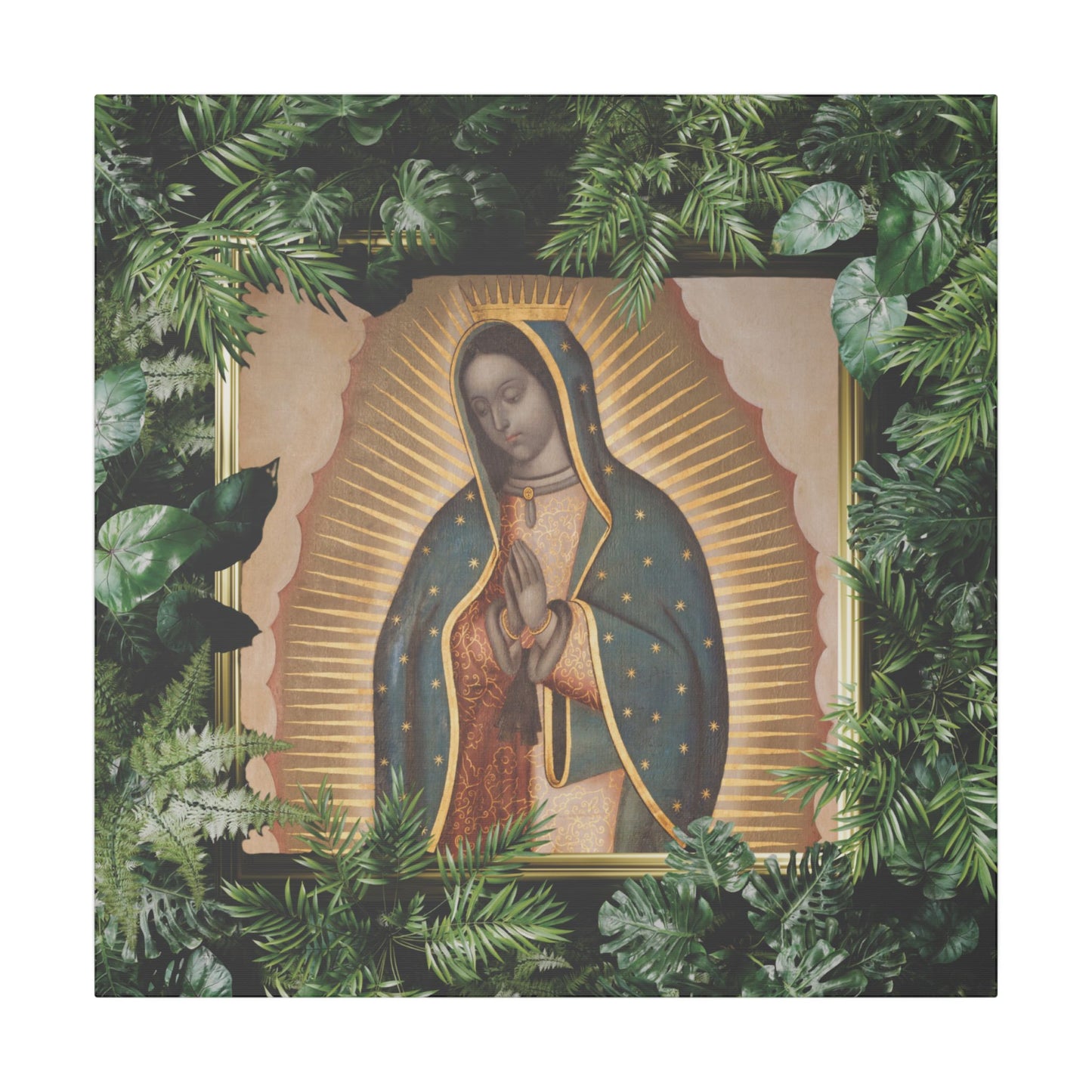 "Tropical Our Lady of Guadalupe" Religious Canvas Artwork - Stretched Canvas Print / Virgin Mary