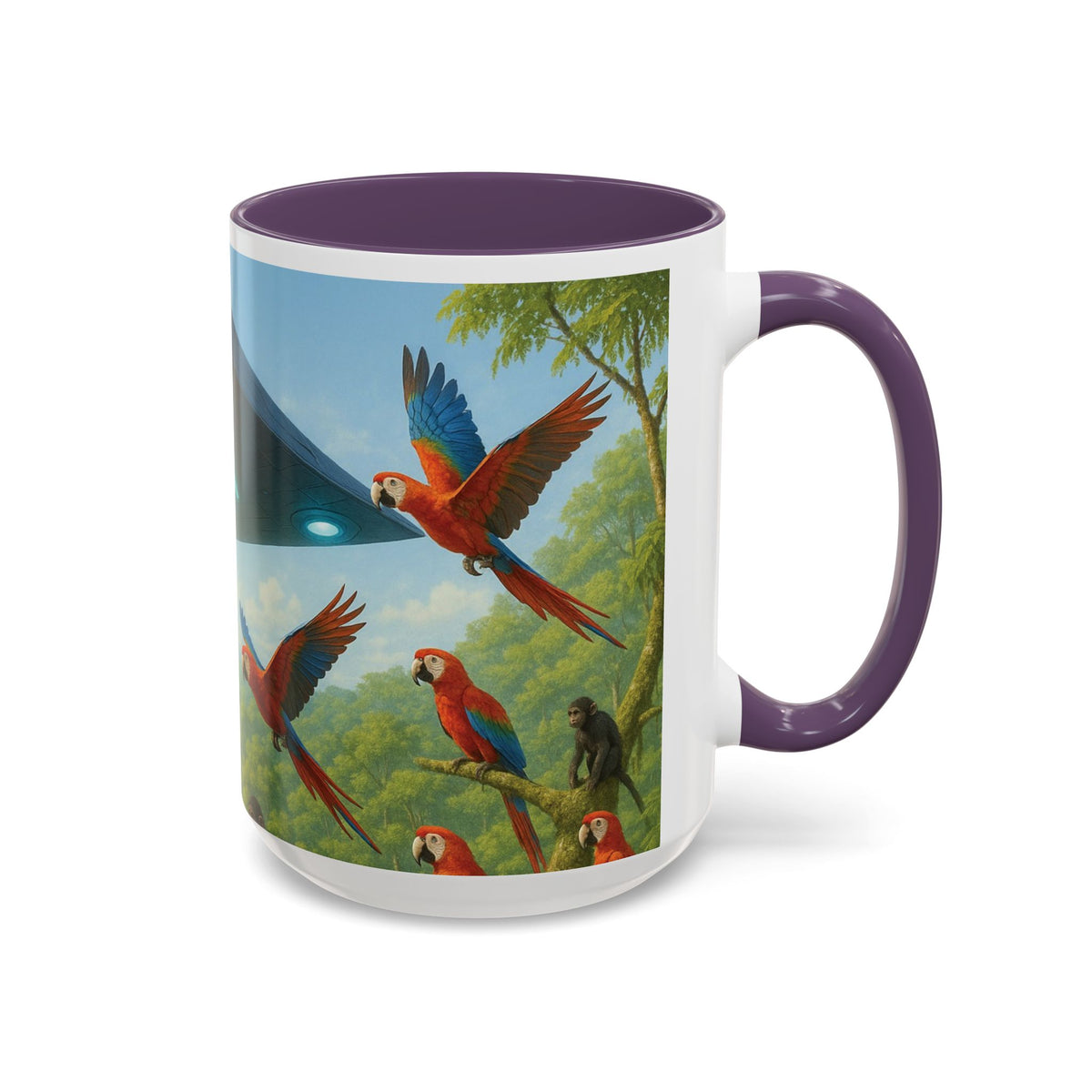 Accent Coffee Mug (11, 15oz), 8 Colors - UFO and Macaws