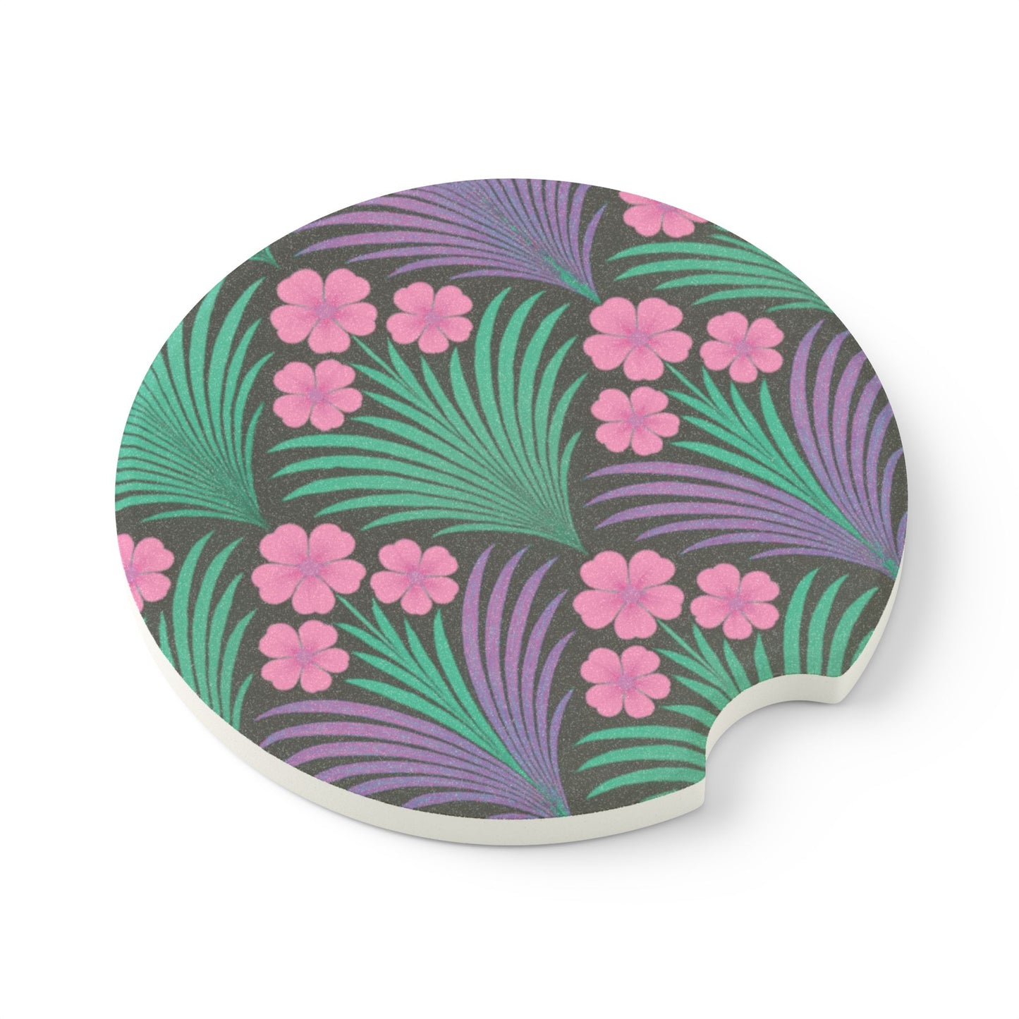 Soapstone Car Coaster - Midnight Hibiscus Deco/Pink