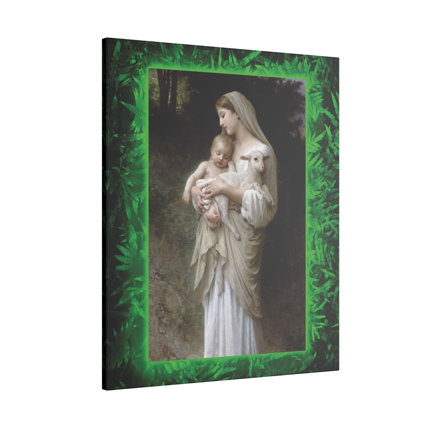 "Tropical Glow Innocence" Religious Canvas Artwork - Stretched Canvas Print / Virgin Mary & Jesus