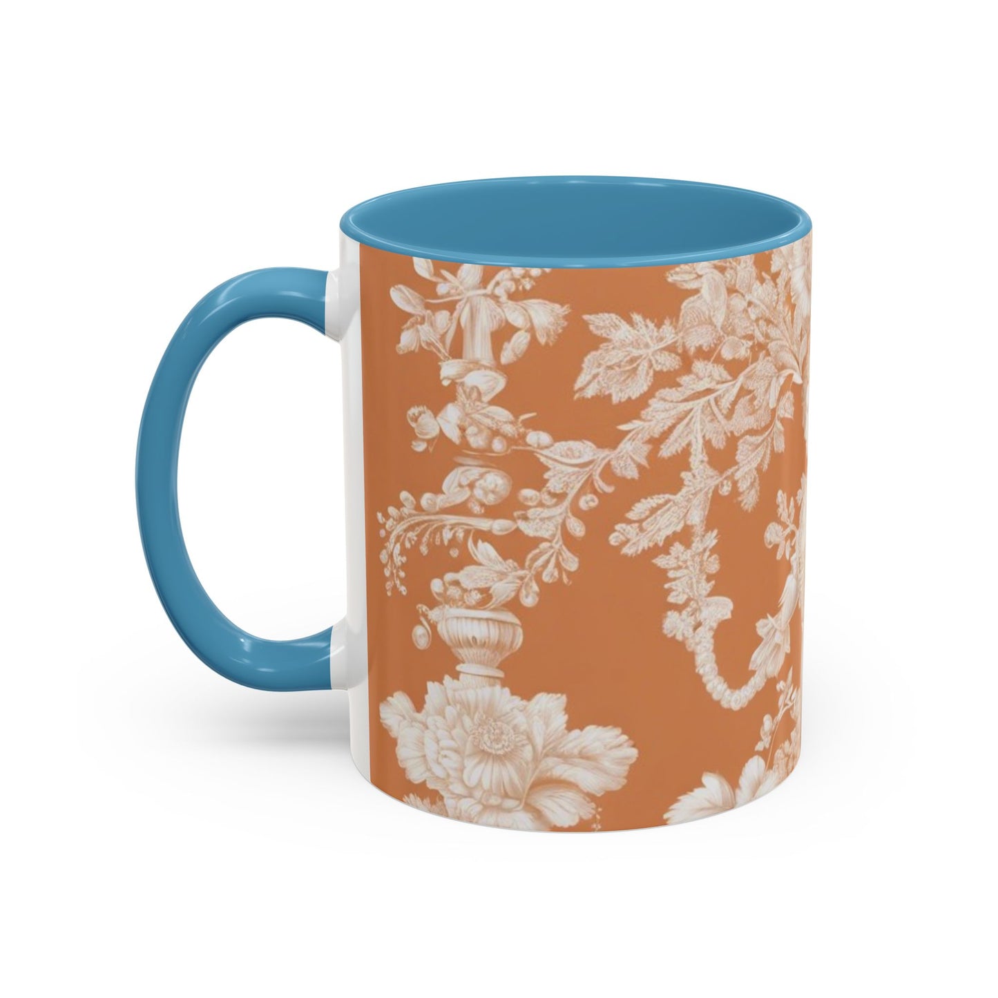 Accent Coffee Mug (11, 15oz), Pearl Lady Toile/Melon, Various Colors