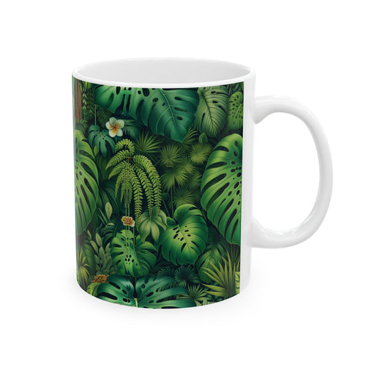 Ceramic White Mug - 11oz & 15oz, Rainforest Greenery