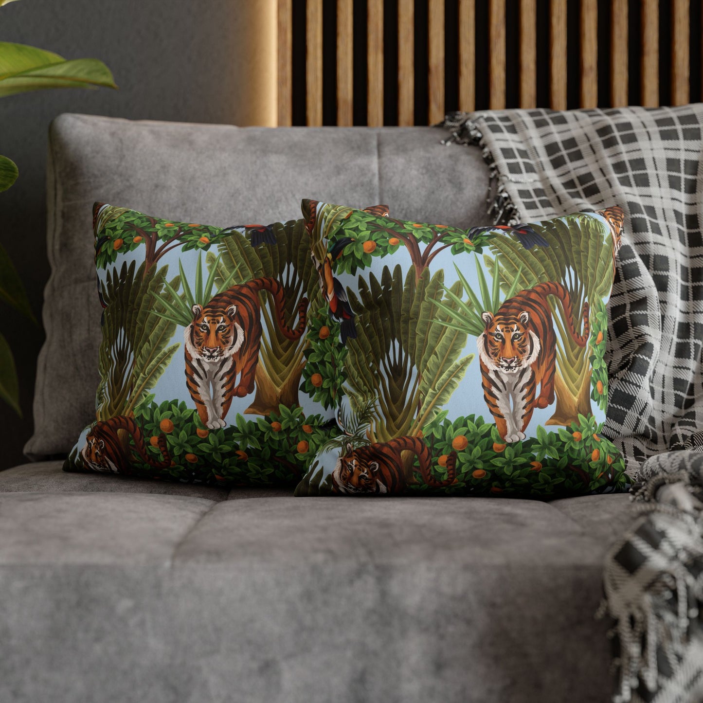 Faux Suede Square Pillowcase - Tiger Haven Blue