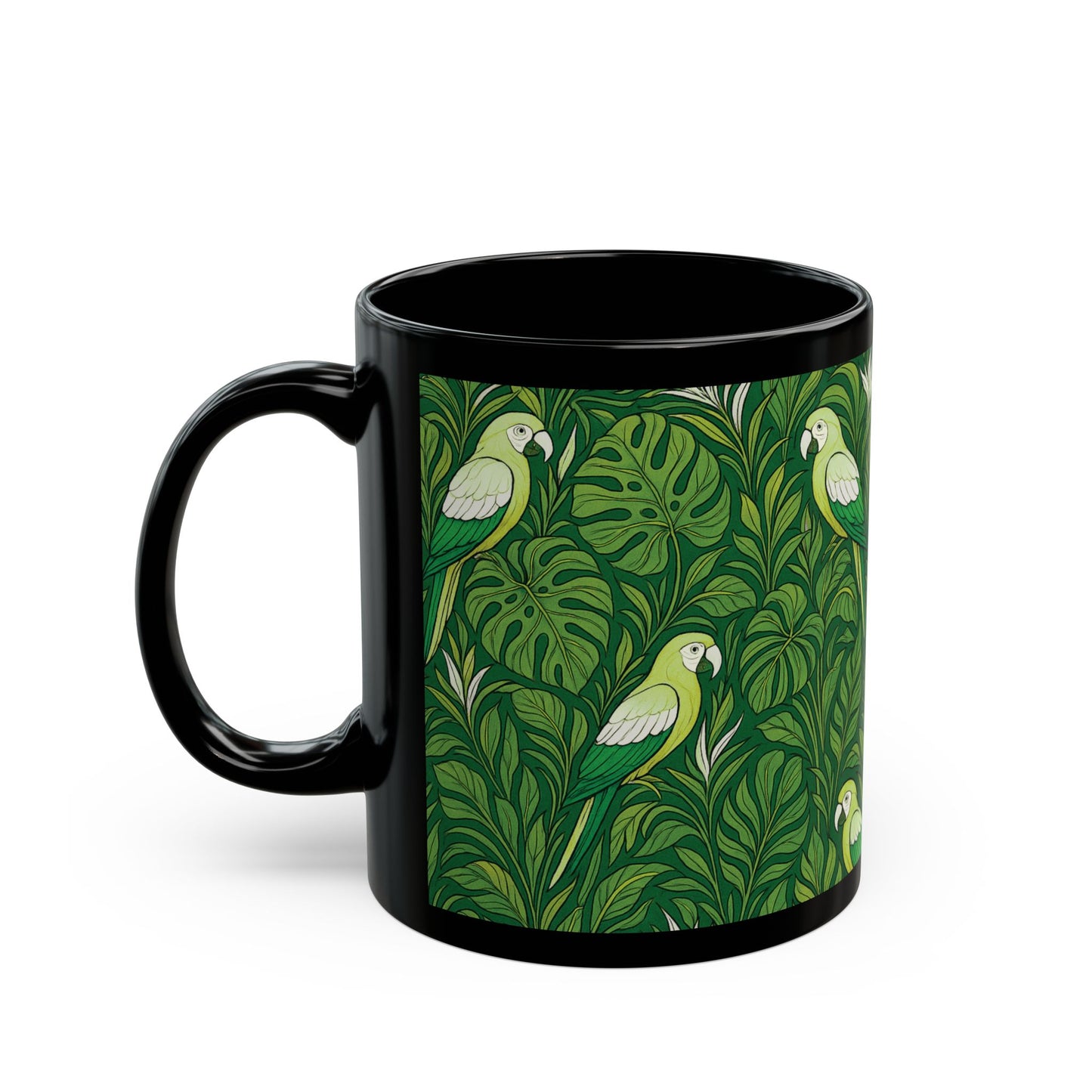 Black Coffee Mug - Parrot Family, Lime