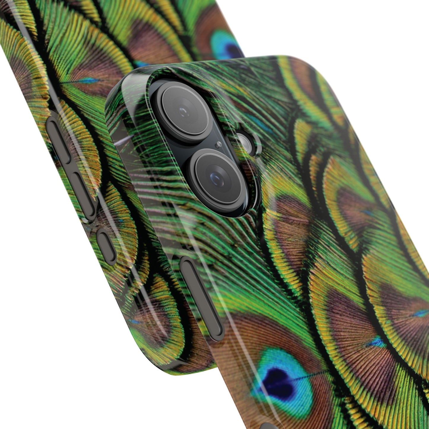 Slim Phone Cases - Brilliant Green Peacock Feathers