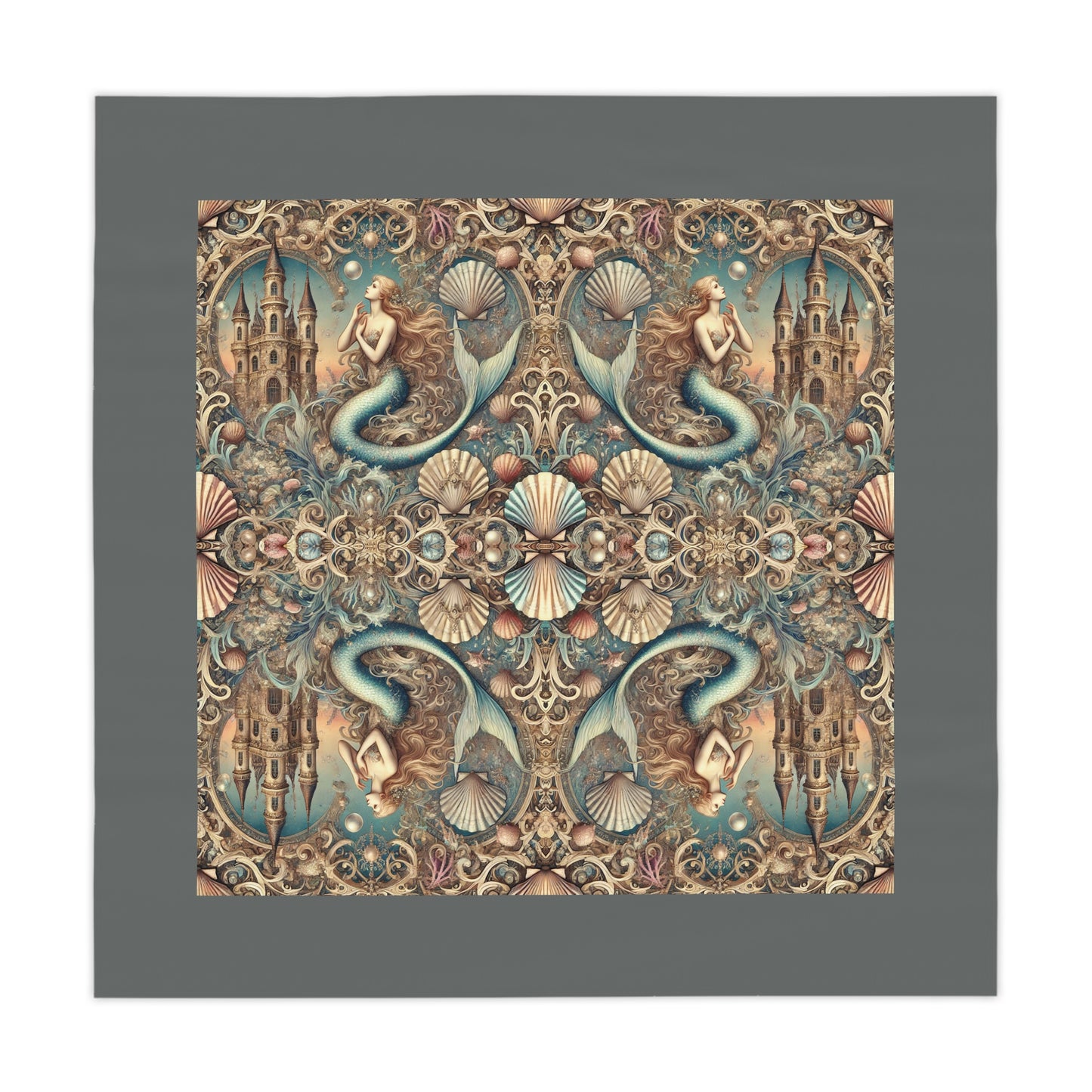 Kaleido Mermaid/Dark Grey Tablecloth, 55" x 55"