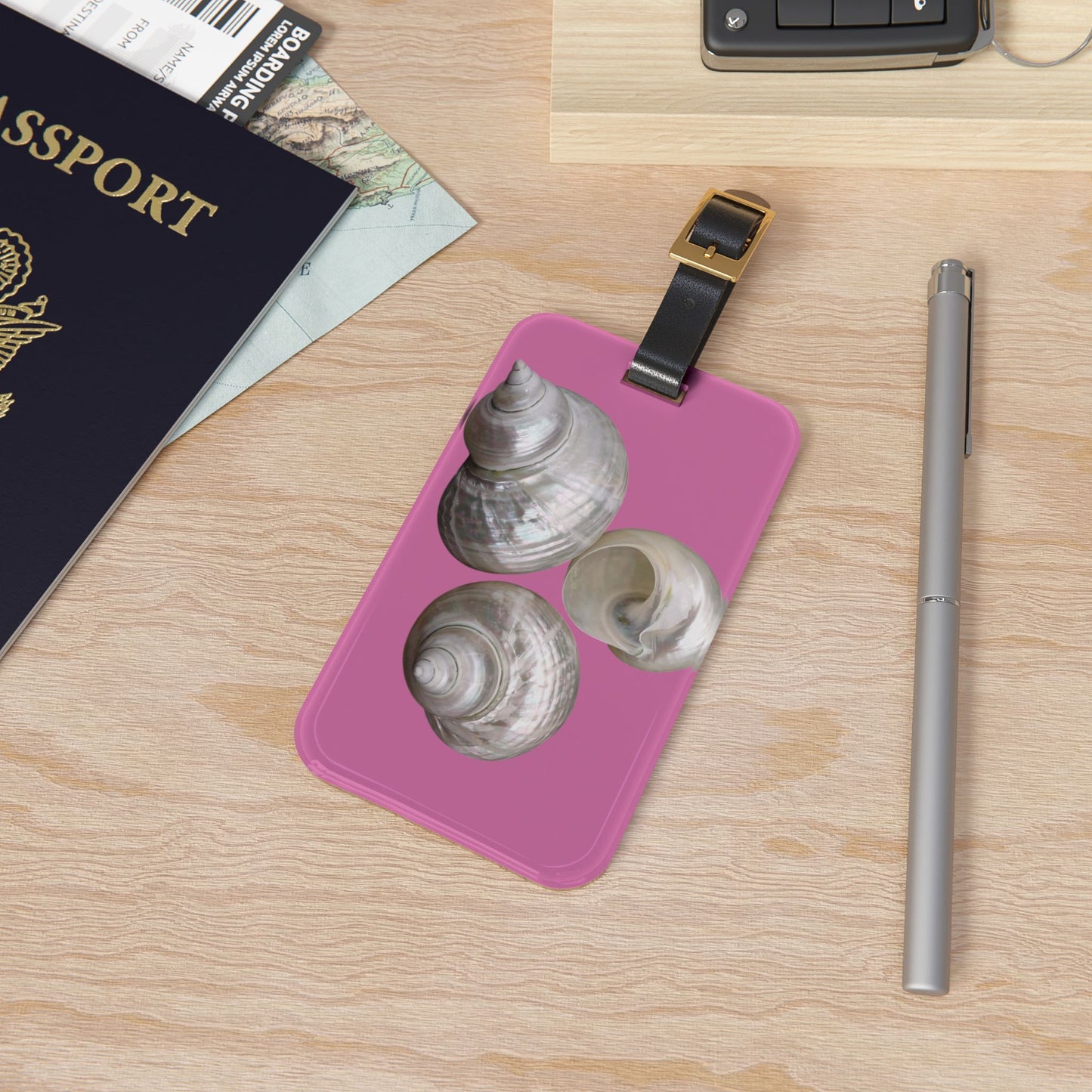 Luggage Tag - White Nautilus Trio, lt. pink