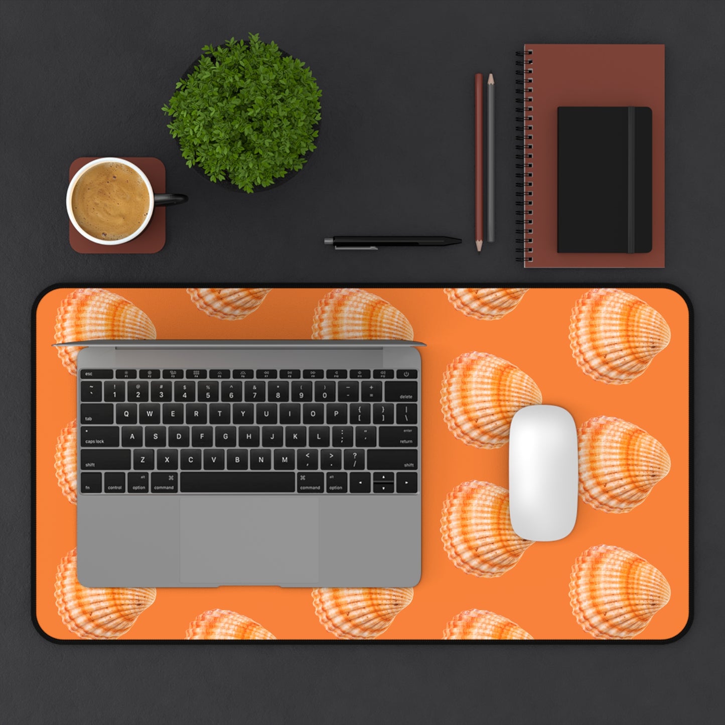 Tropical Desk Mat, 3 Sizes - Seashell Design, Perfect for Home Office / Orange Scallop, Orange