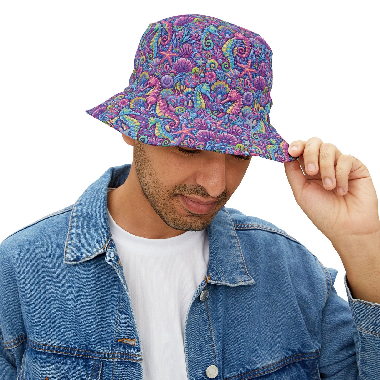 Tropical Polyester Bucket Hat, 2 Sizes - Seahorses Fantasy Pop