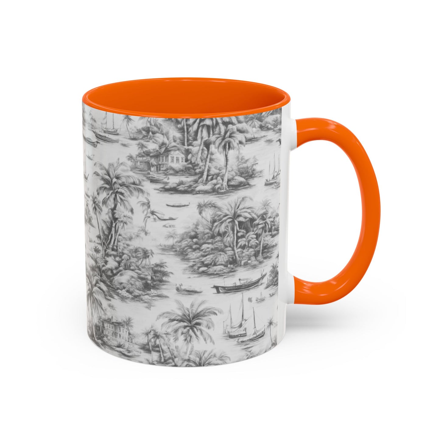 Accent Coffee Mug (11, 15oz), 8 Colors - Tropical Toile #1, soft black