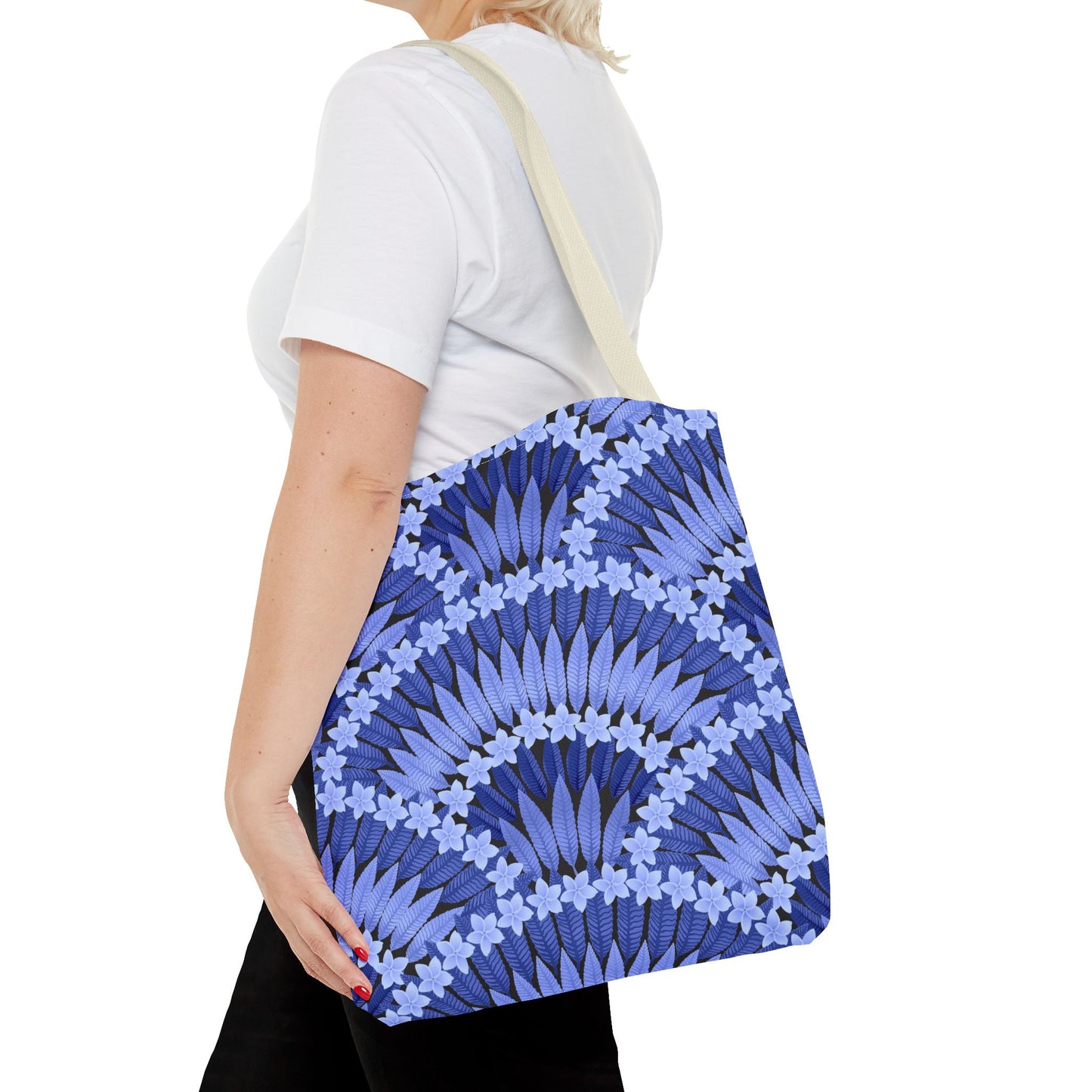 Plumeria and Palms Blue Tote Bag - 3 Sizes