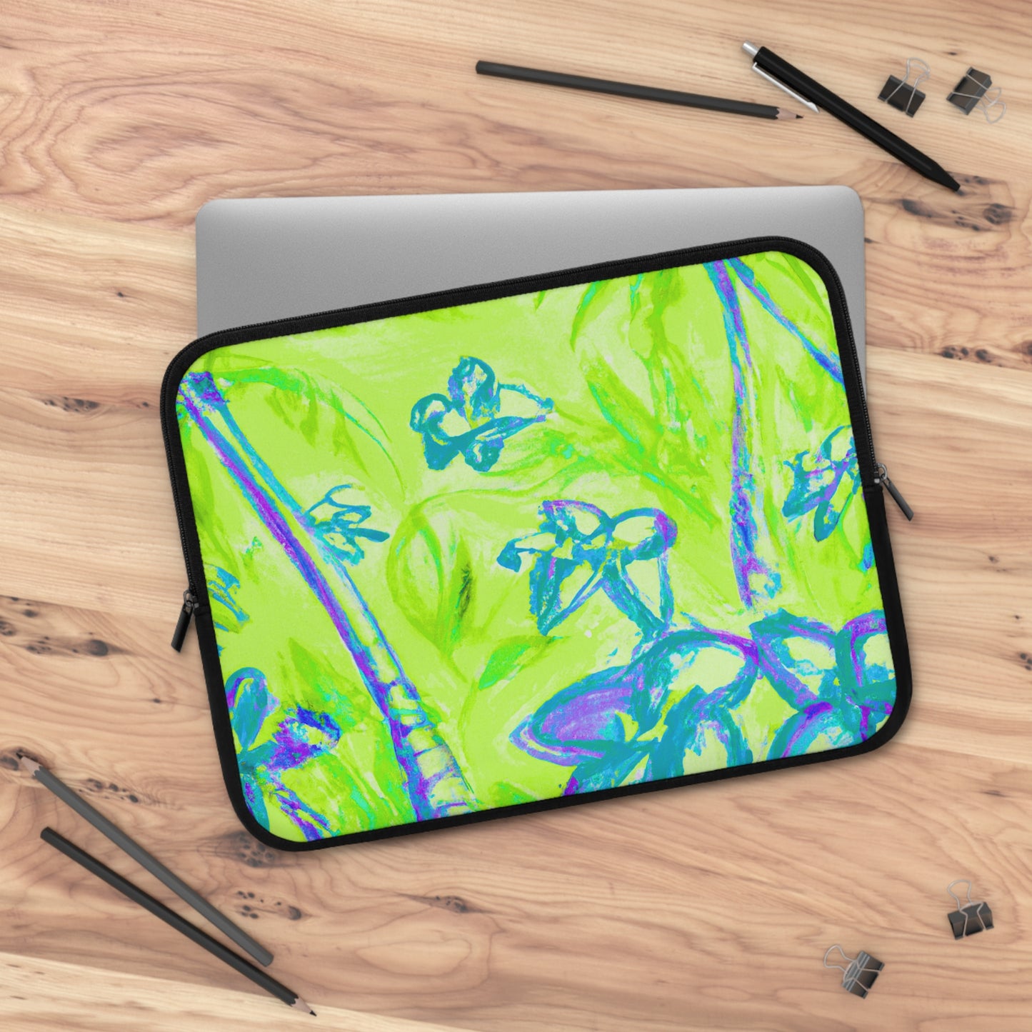 Tropical Laptop Sleeve, 5 Sizes - Perfect for Beach Lovers & Students / Tropical Doodles, Lime