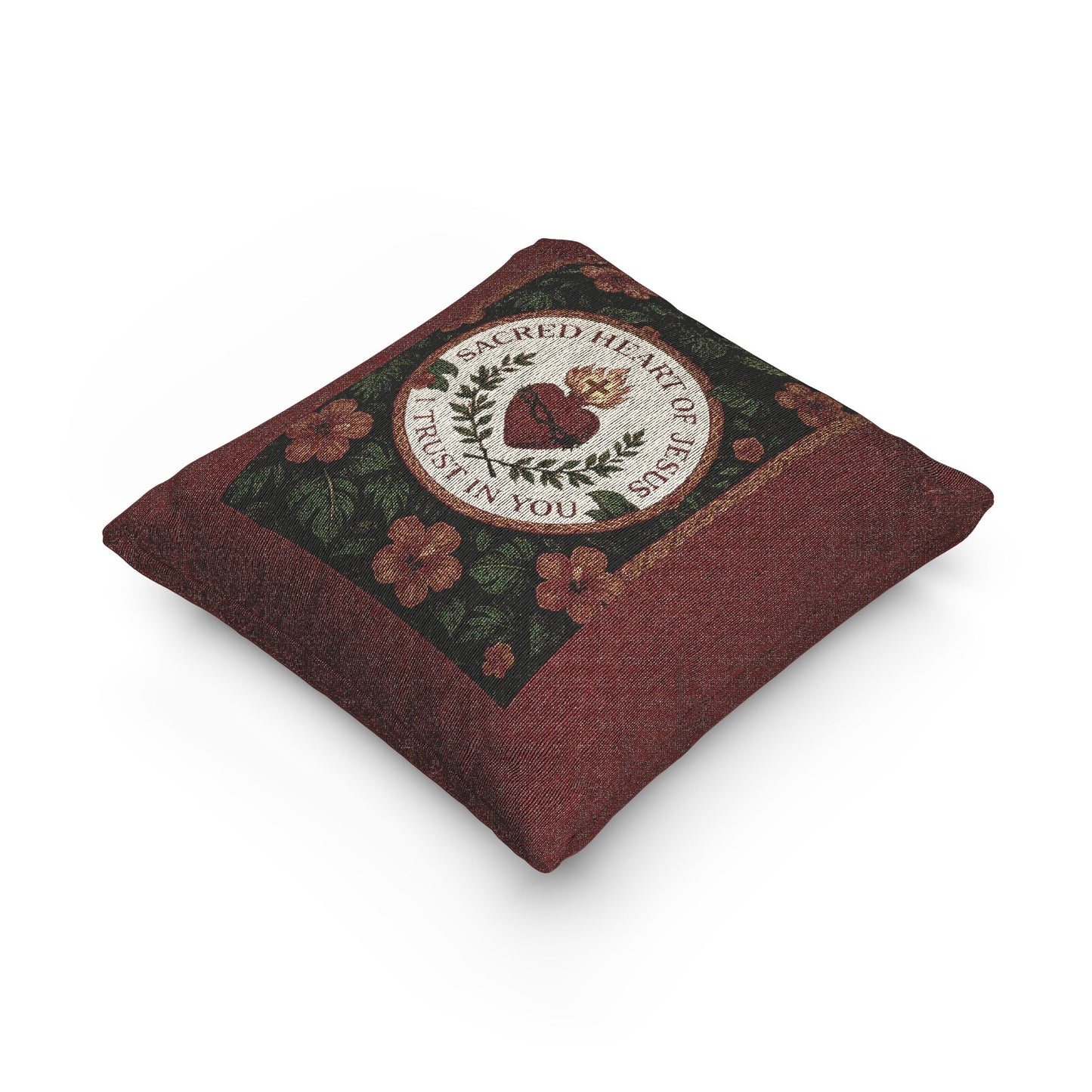 Religious Woven Pillow, 17"W x 18"L - Sacred Heart of Jesus Prayer