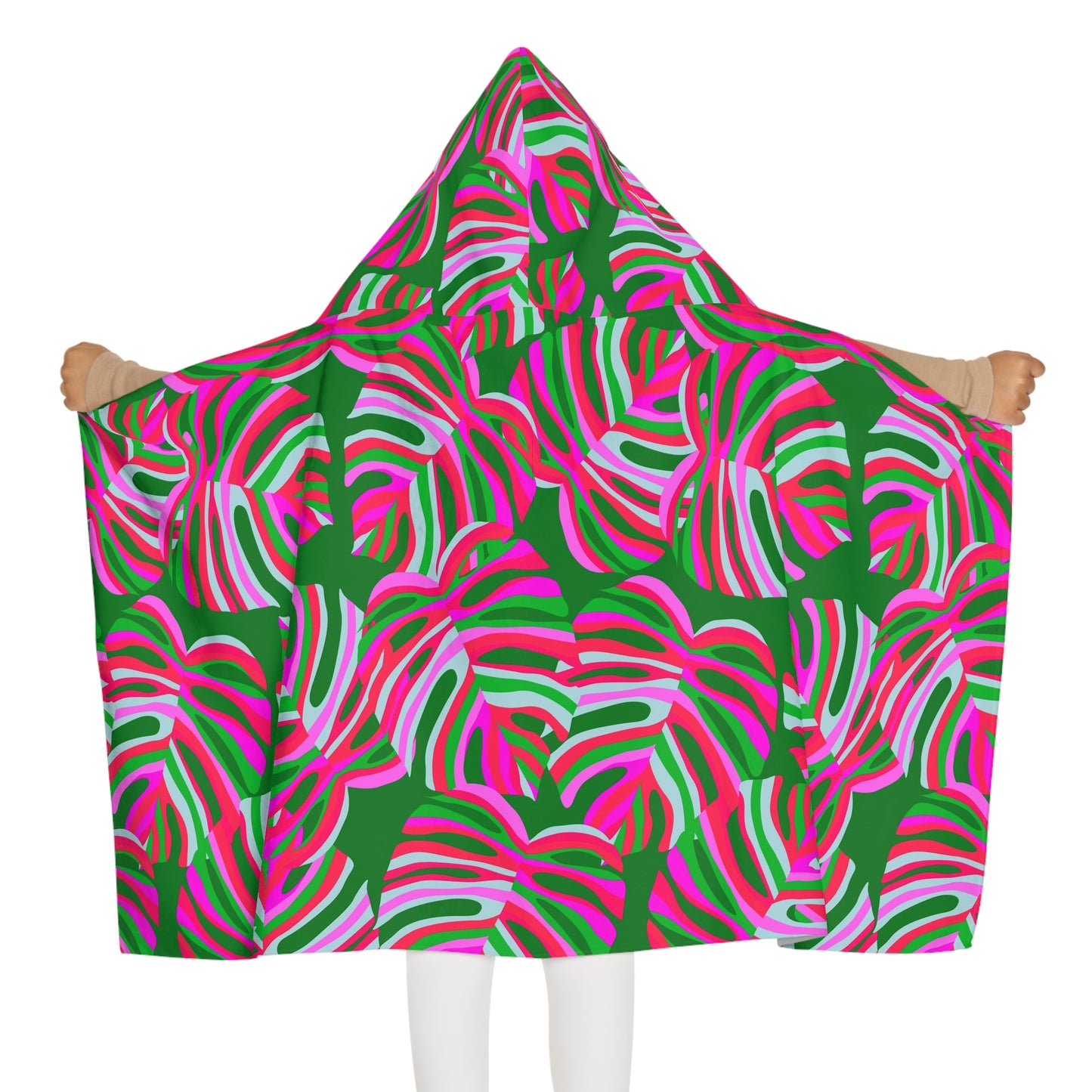 Tropical Kids Hooded Towel - Fun Plant Design for Beach & Bath / Neon Monstera