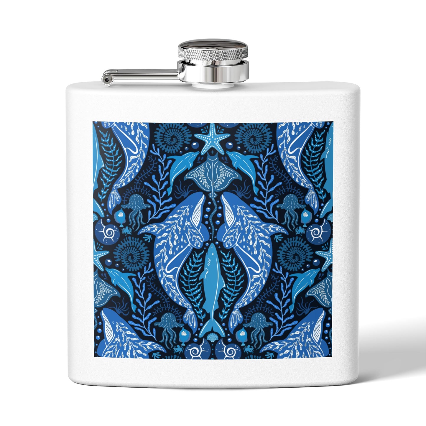 Tropical Stainless Steel 6 oz. Flask, Many Colors  – Mystic Ocean, Blue