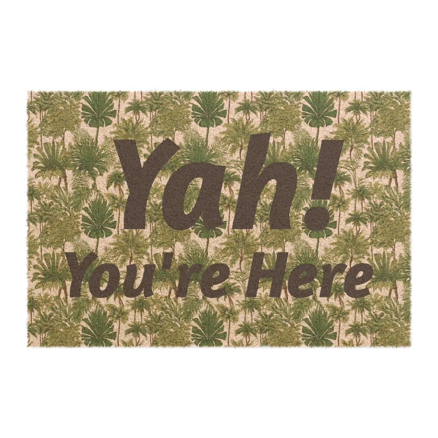 Tropical Palms Doormat - Vibrant Coconut Fiber Entrance Mat / "Yah! You're Here"