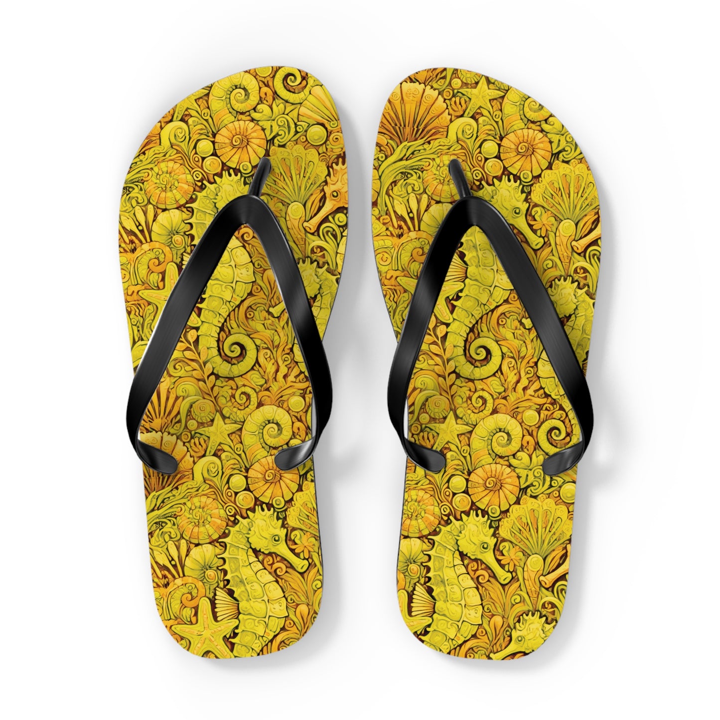 Flip Flops - Seahorses/Yellow